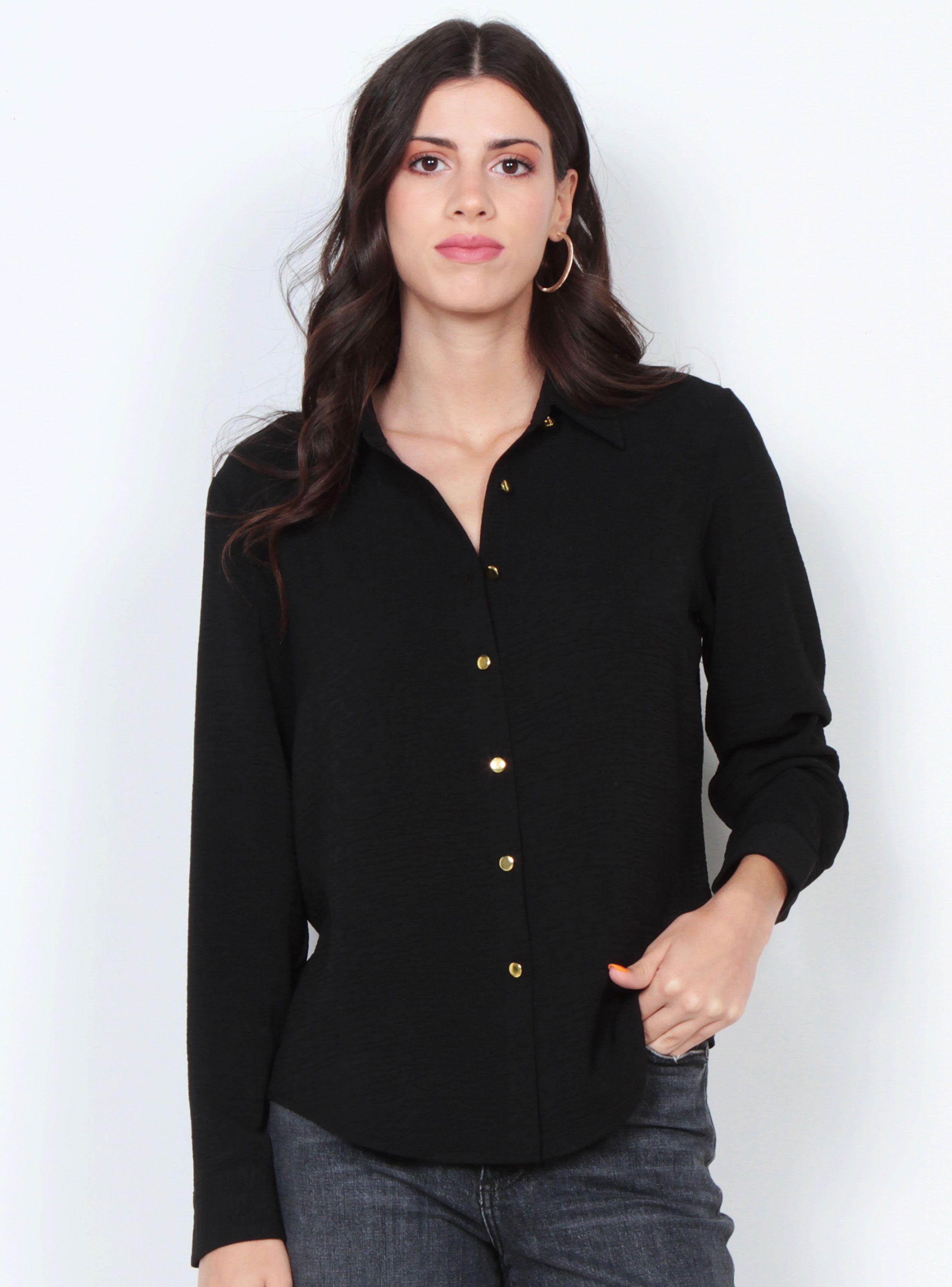 Blusa con Mangas Sólida Abotonada en Delantero-0