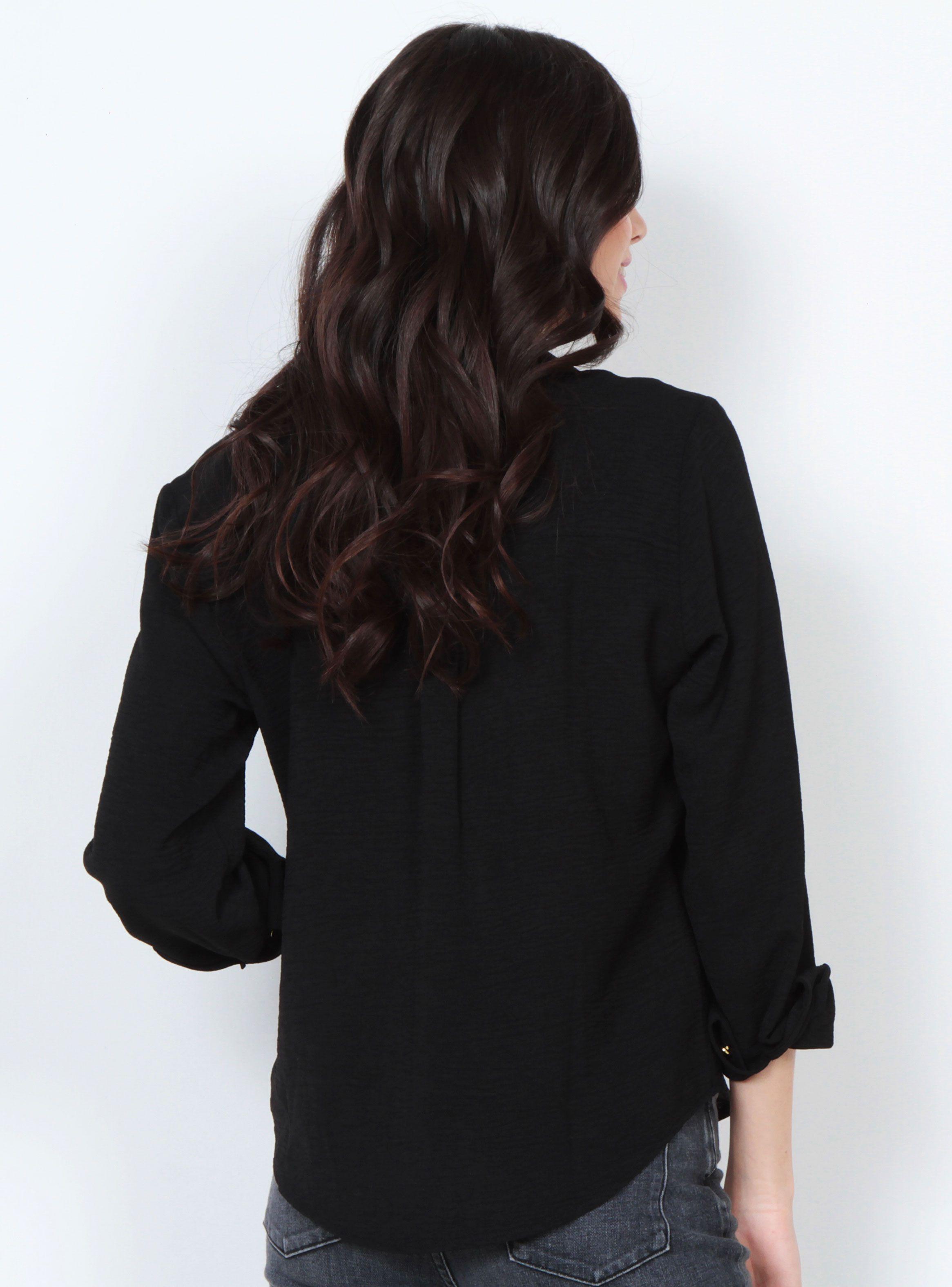 Blusa con Mangas Sólida Abotonada en Delantero-1