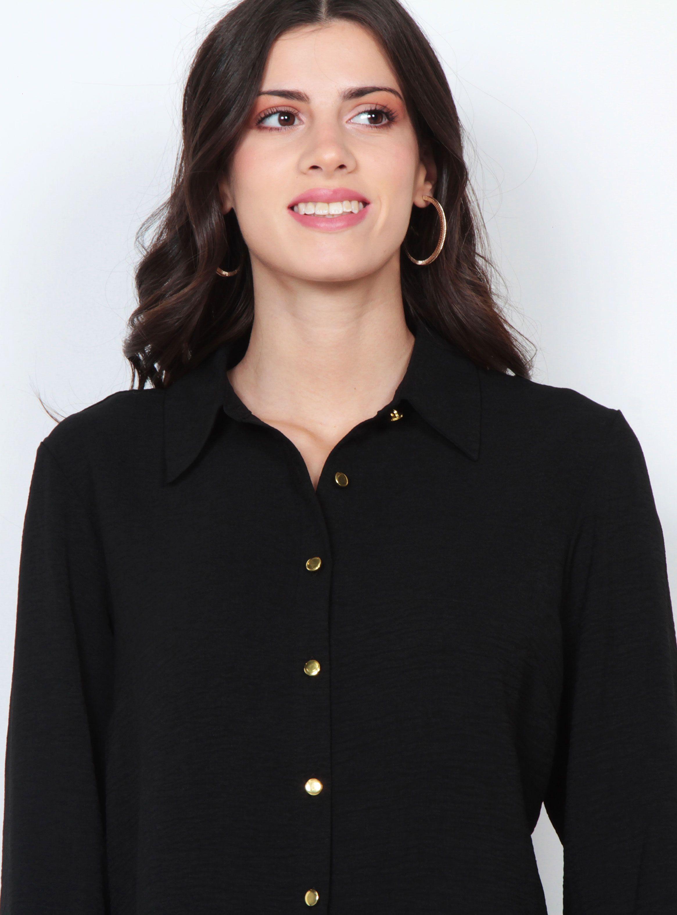 Blusa con Mangas Sólida Abotonada en Delantero-2