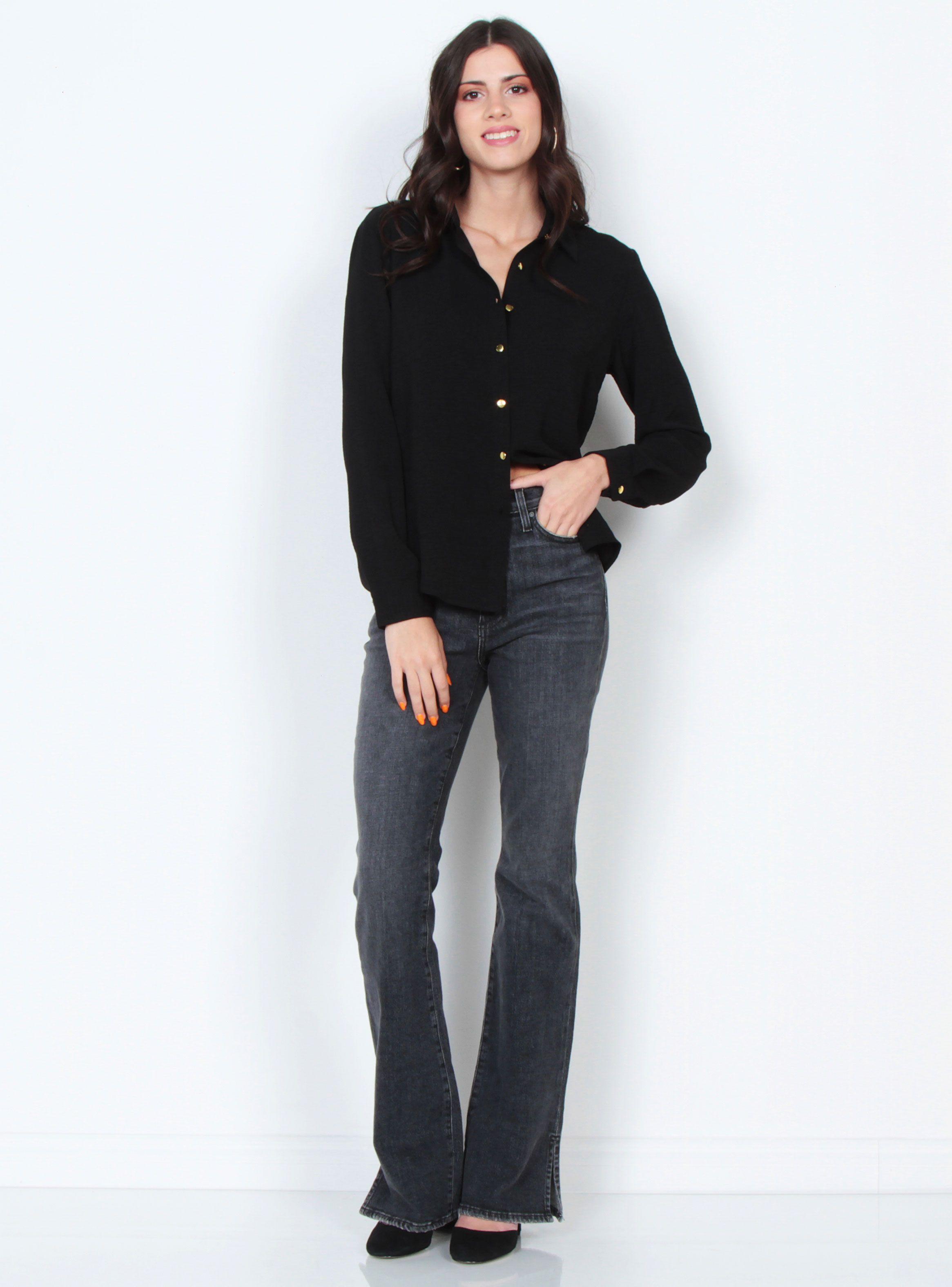 Blusa con Mangas Sólida Abotonada en Delantero-3