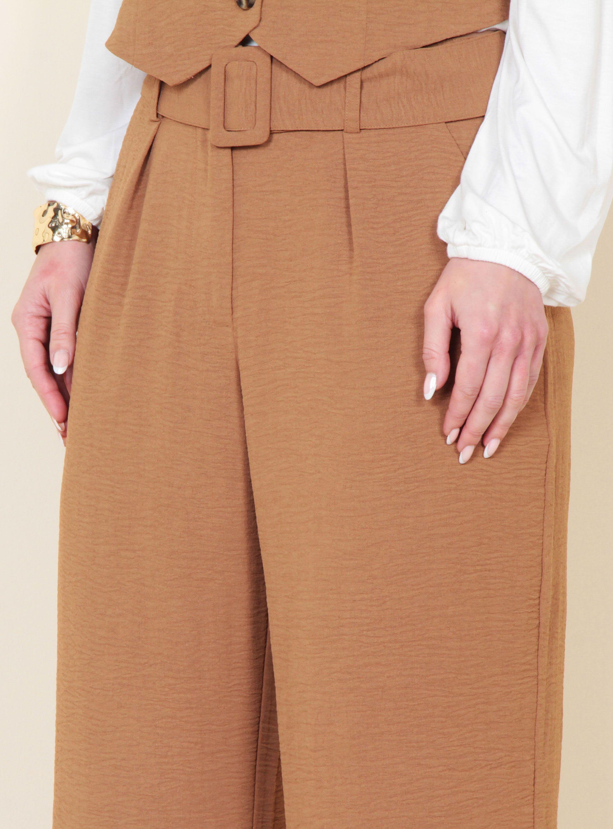 Pantalón Wide Leg Tiro Alto Pretina Básica-2