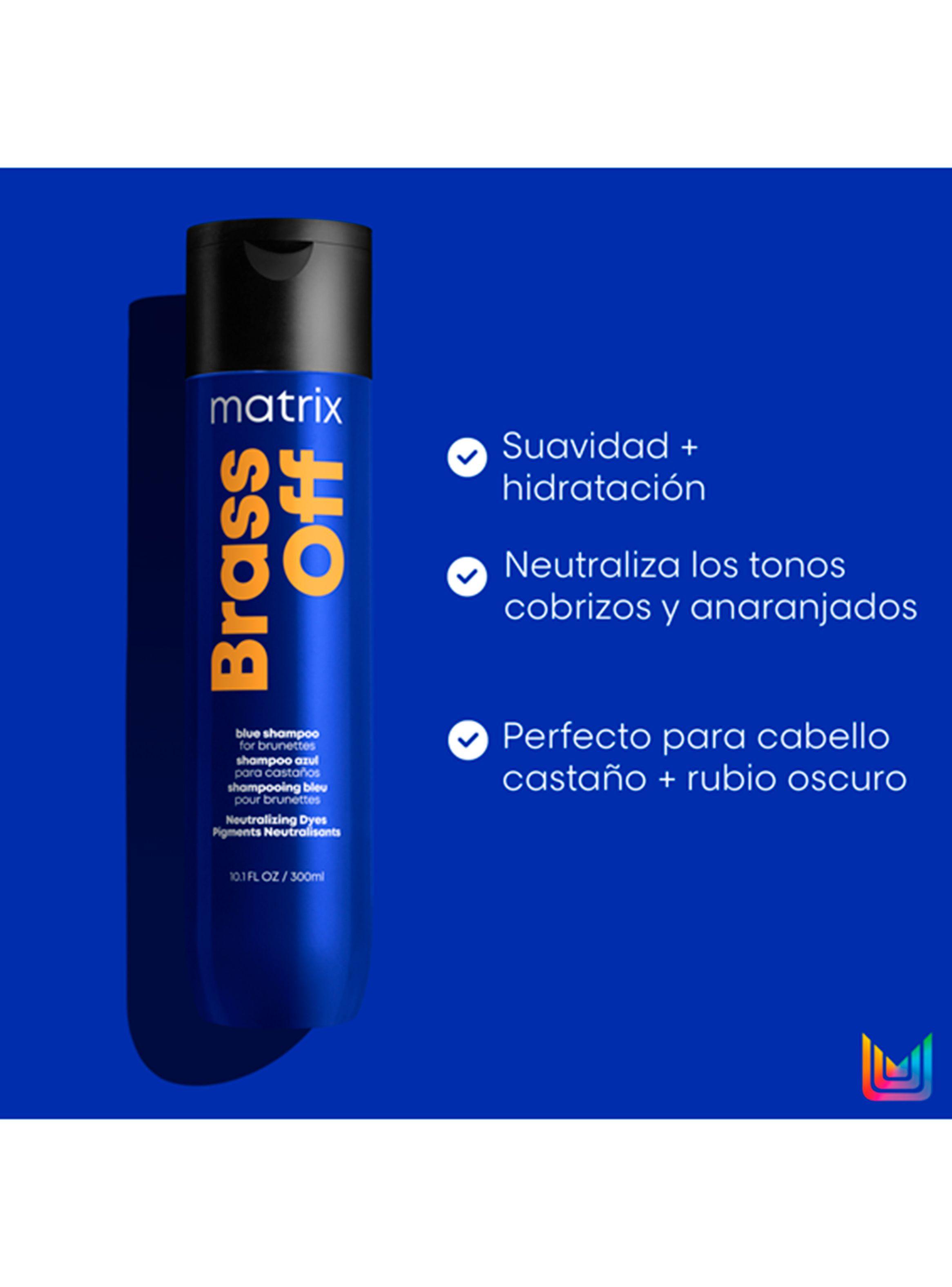 Set Shampoo Matizador Azul Cabello Castaño Brass Off 300 ml + Aceite hidratante Food For Soft 50 ml Matrix-1