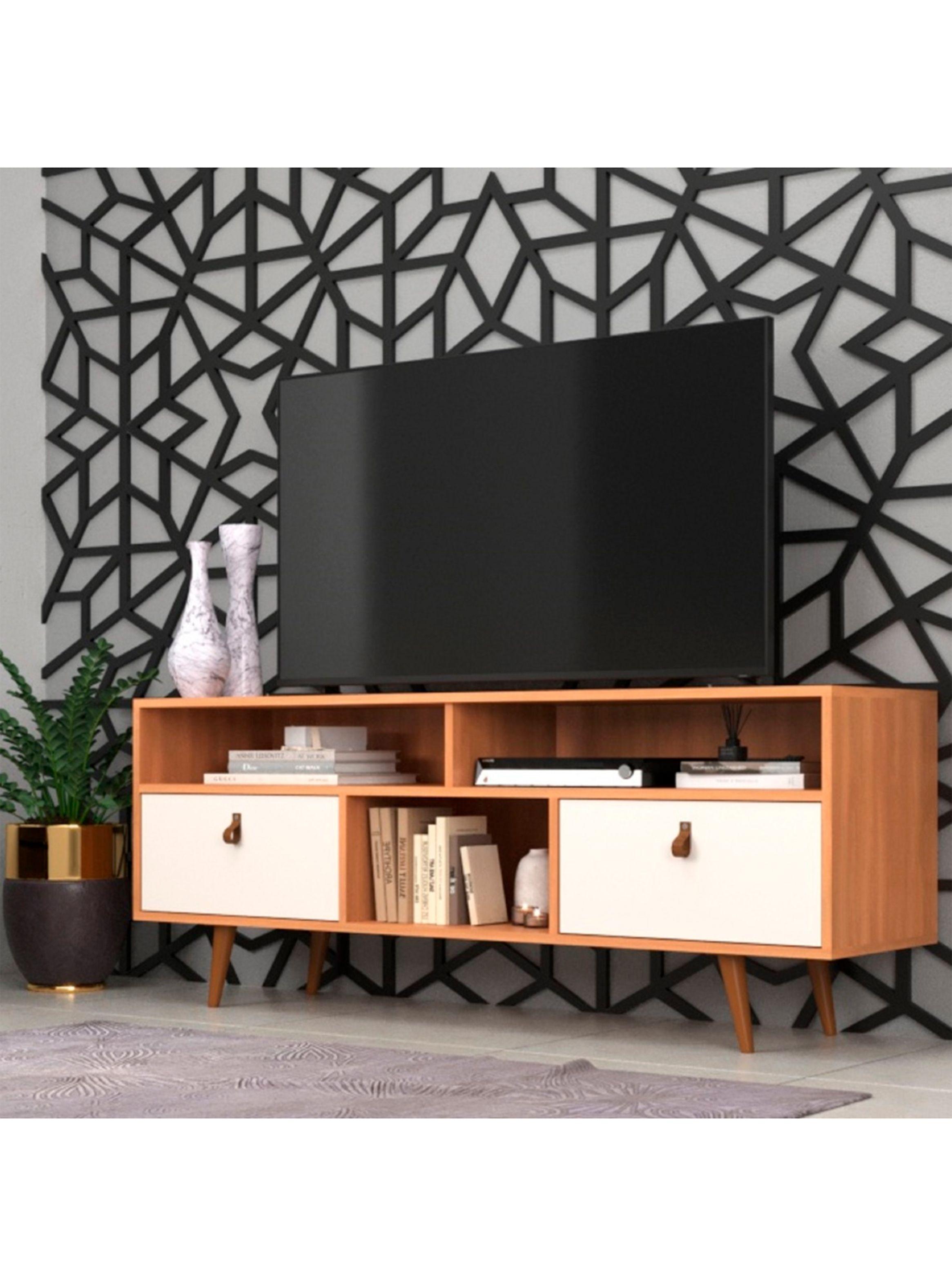 Rack TV 55" 2 Puertas Café Blanco-2