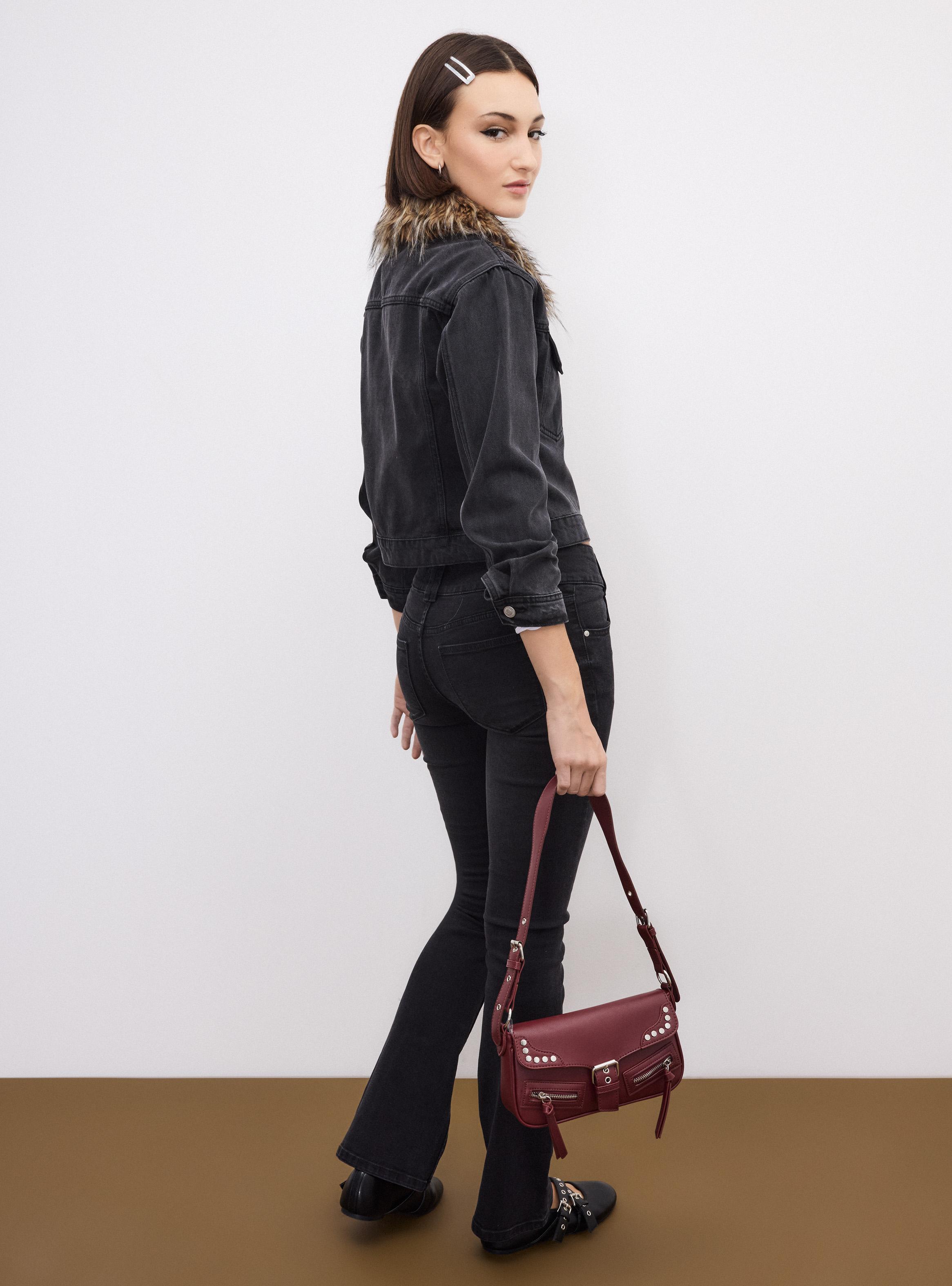 Chaqueta Denim Cuello Piel Sintética-5