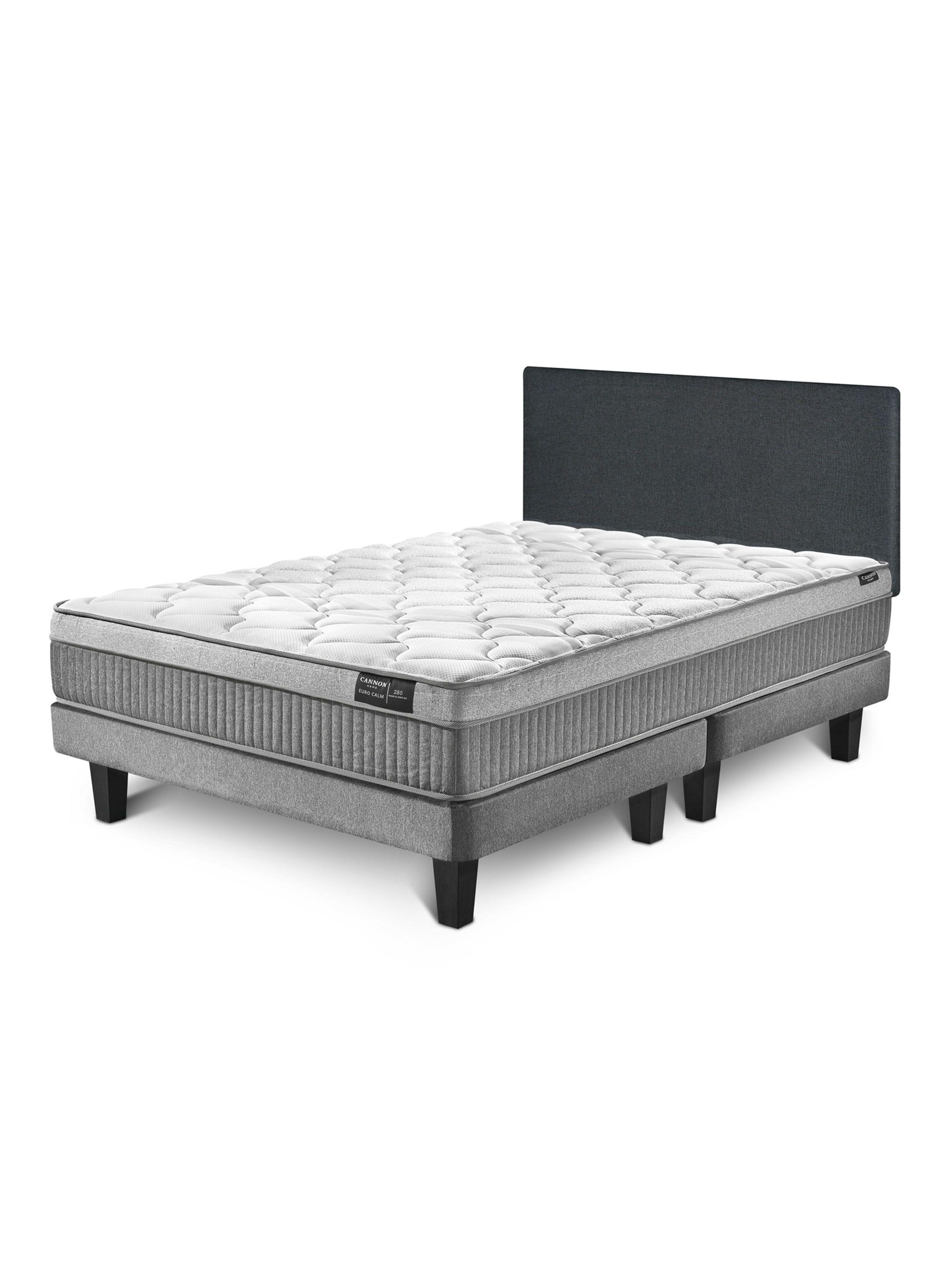 Cama Europea 2 Plazas Euro Calm + Respaldo Wall Marengo-0