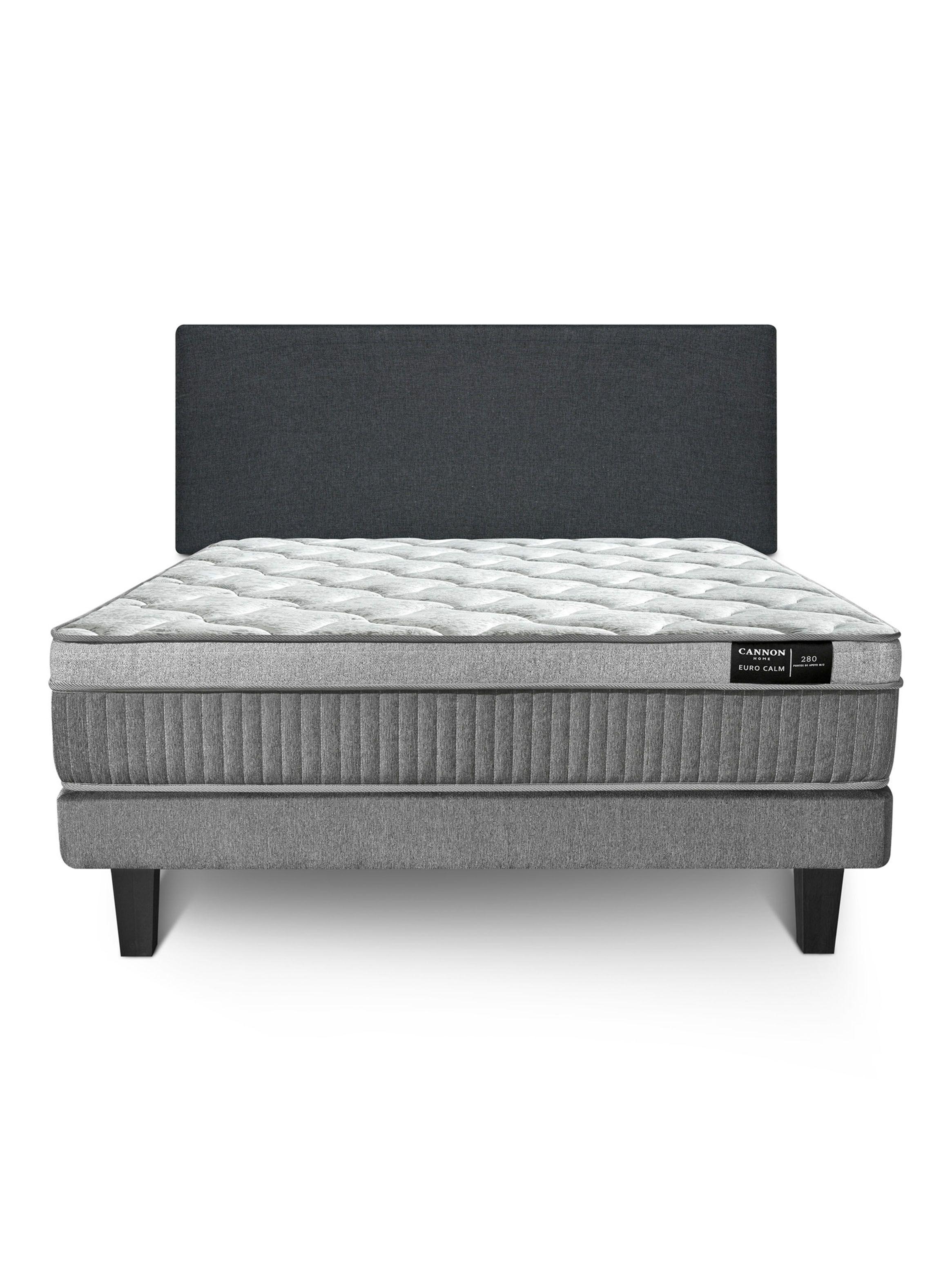 Cama Europea 2 Plazas Euro Calm + Respaldo Wall Marengo-1