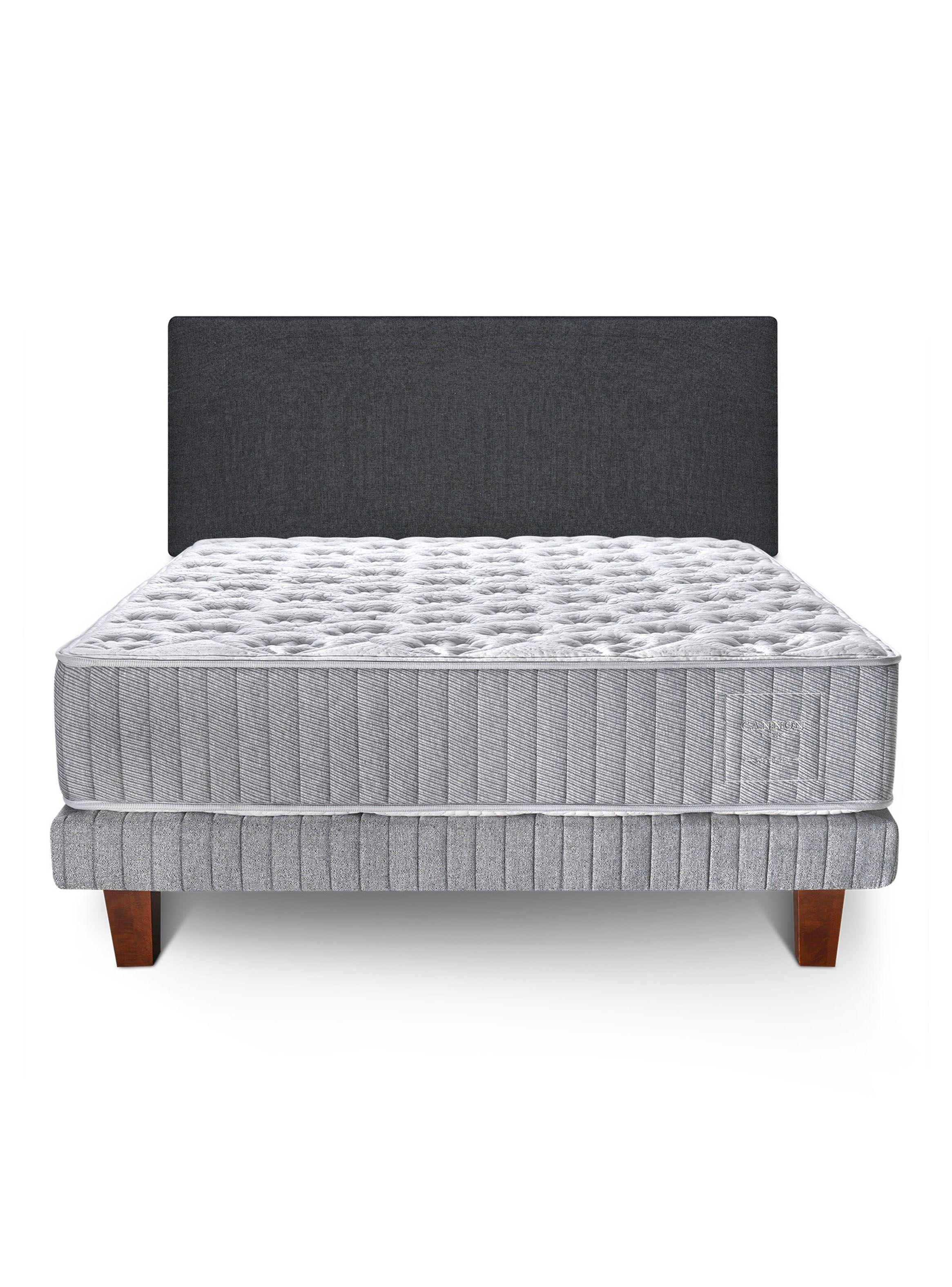 Cama Europea 2 Plazas Hybrid Cotton + Respaldo Wall Marengo-1