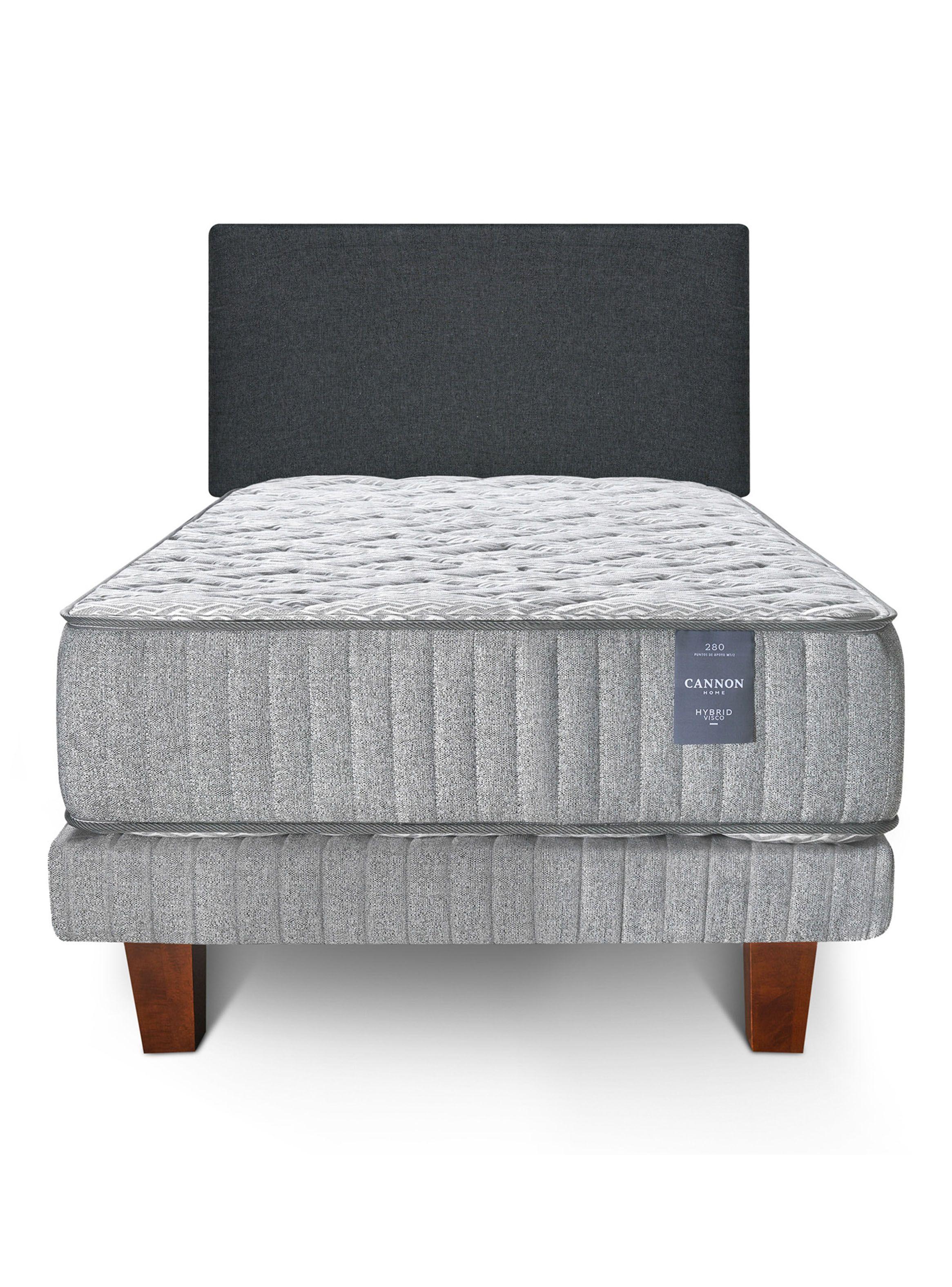 Cama Europea 1.5 Plazas Hybrid Visco + Respaldo Wall Marengo-1