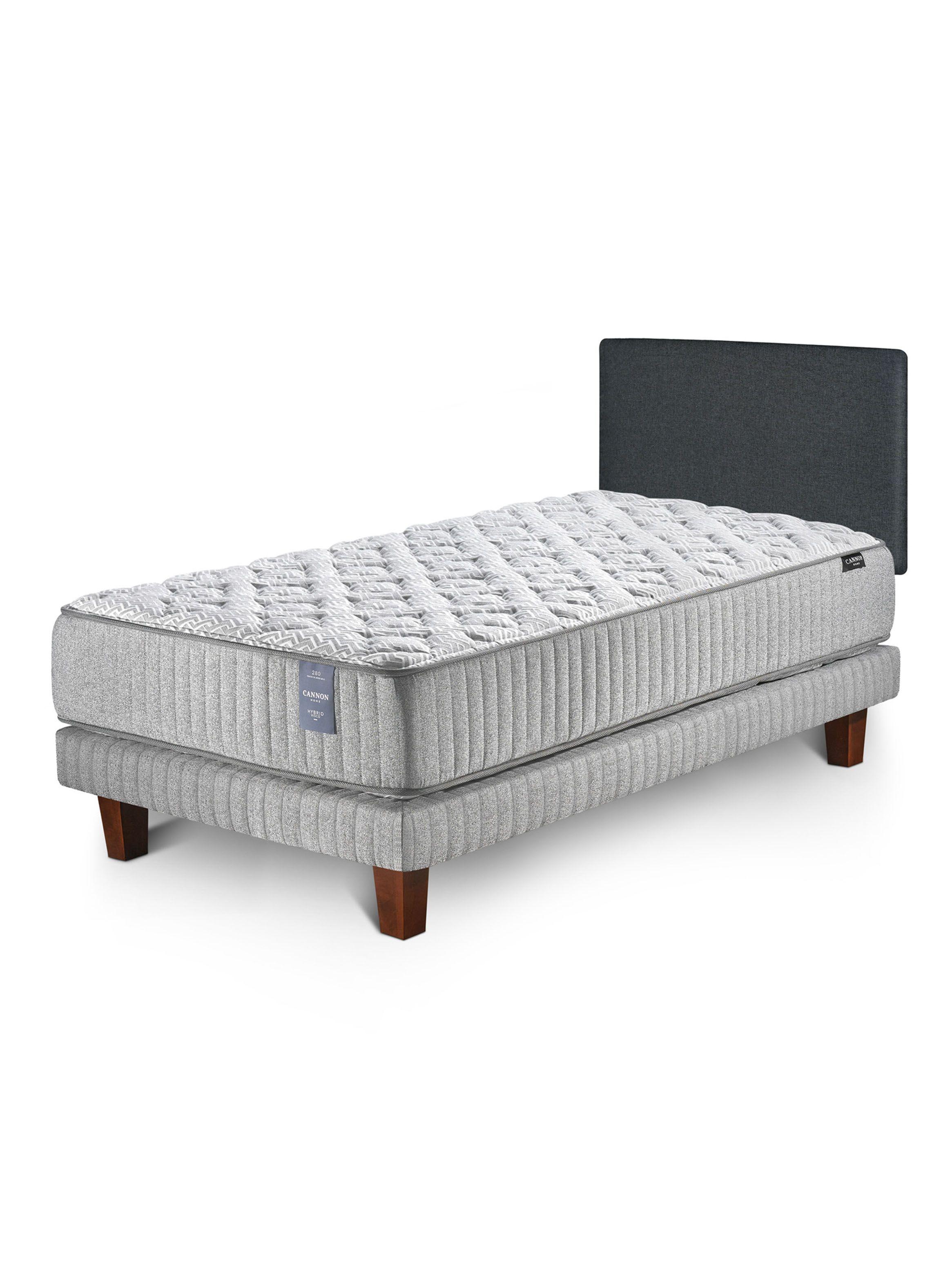Cama Europea 1.5 Plazas Hybrid Visco + Respaldo Wall Marengo-0