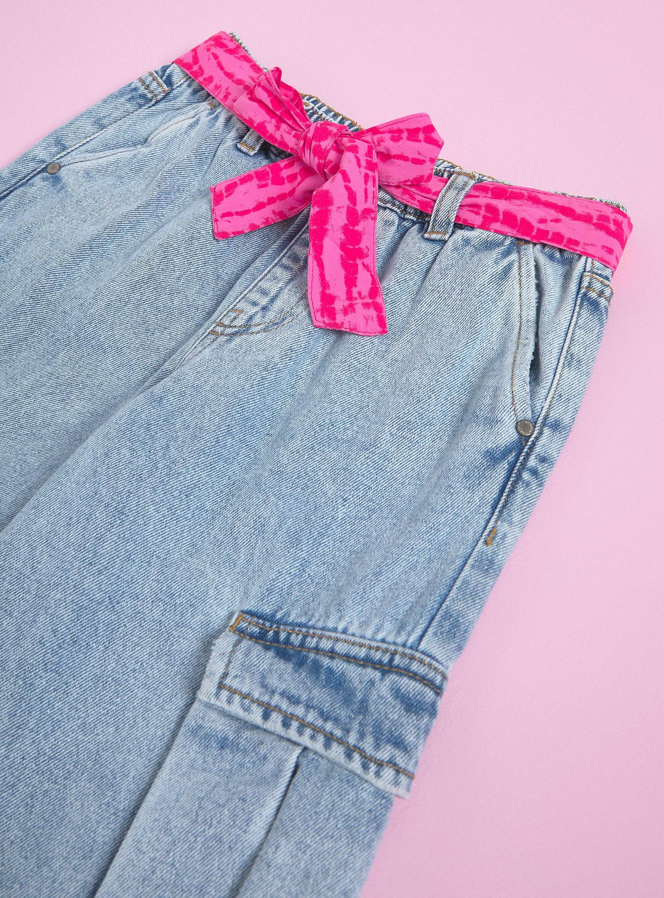 Jeans Wide Leg Cargo con Cinturón Estampado-2