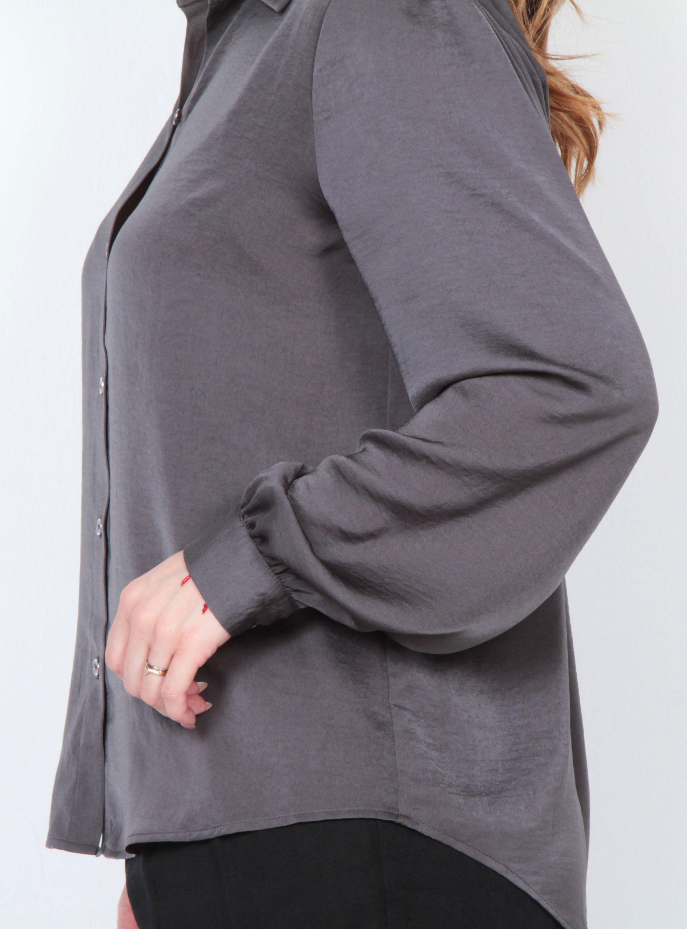 Blusa Manga Larga Sólida Abotonada en Delantero-2