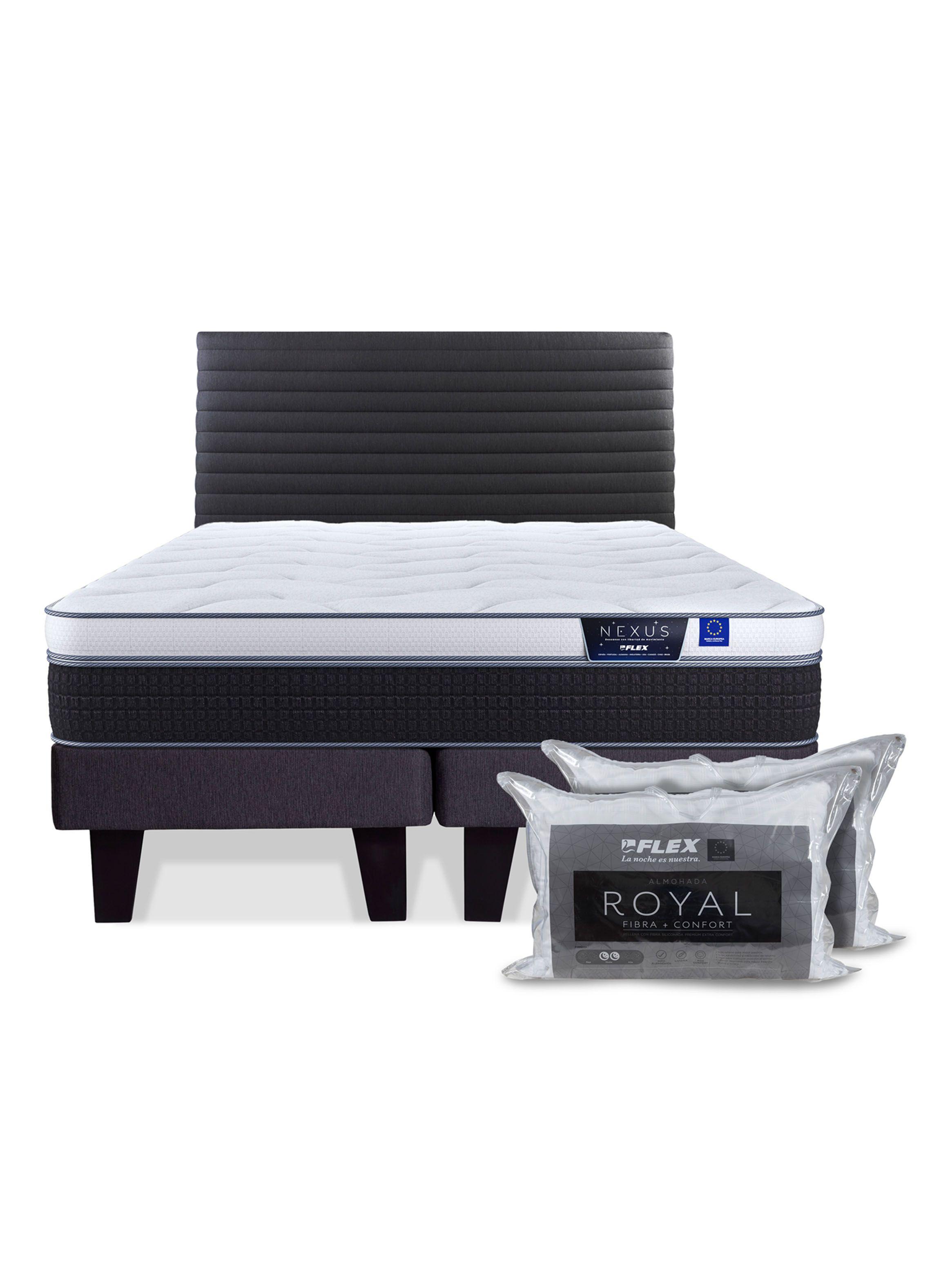 Cama Europea Nexus 2 Plazas Box Base Dividida + Respaldo Modern + 2 Almohadas Royal-2
