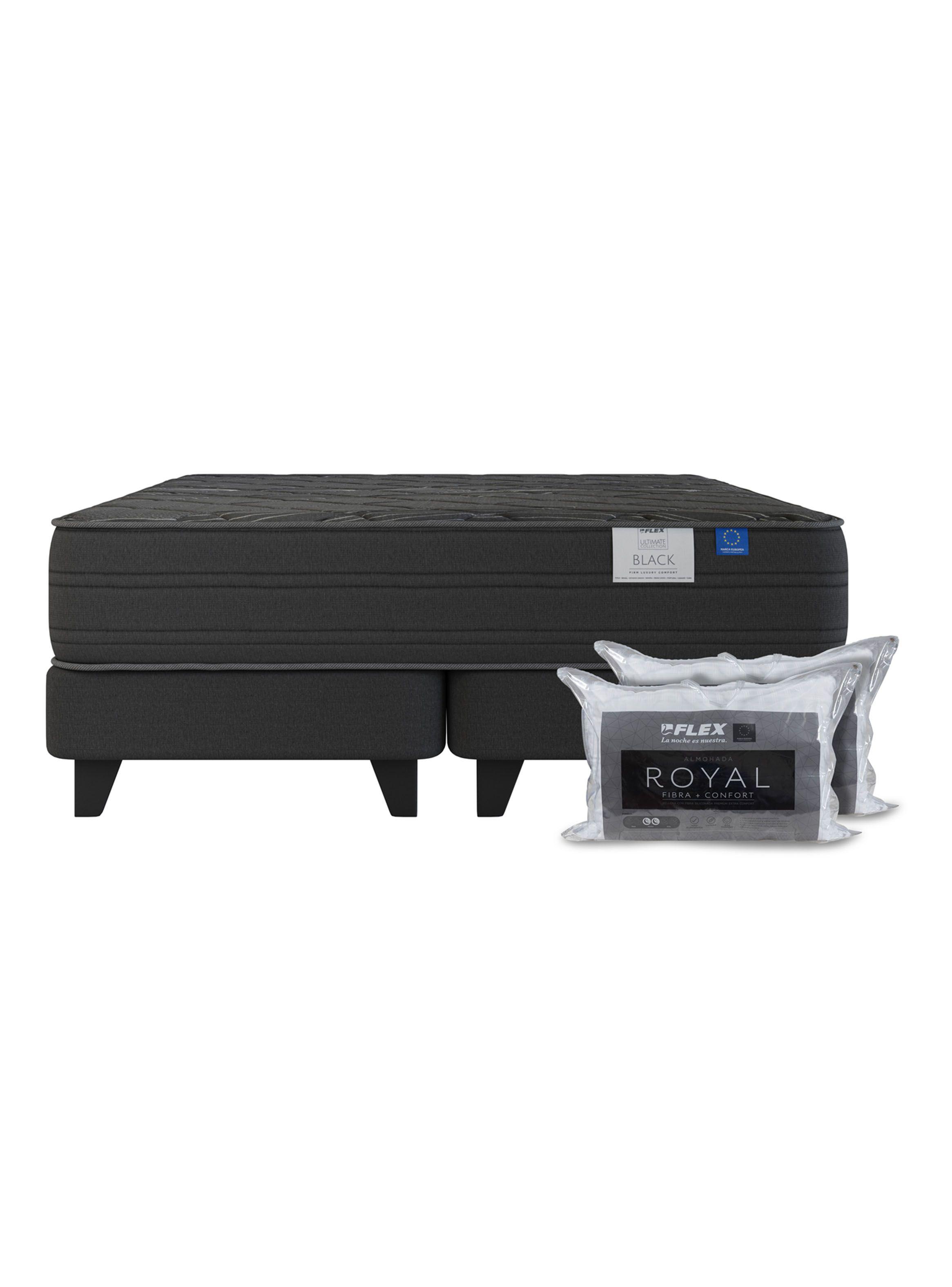 Cama Europea Premium Black 2 Plazas Box Base Dividida + 2 Almohadas Royal-2