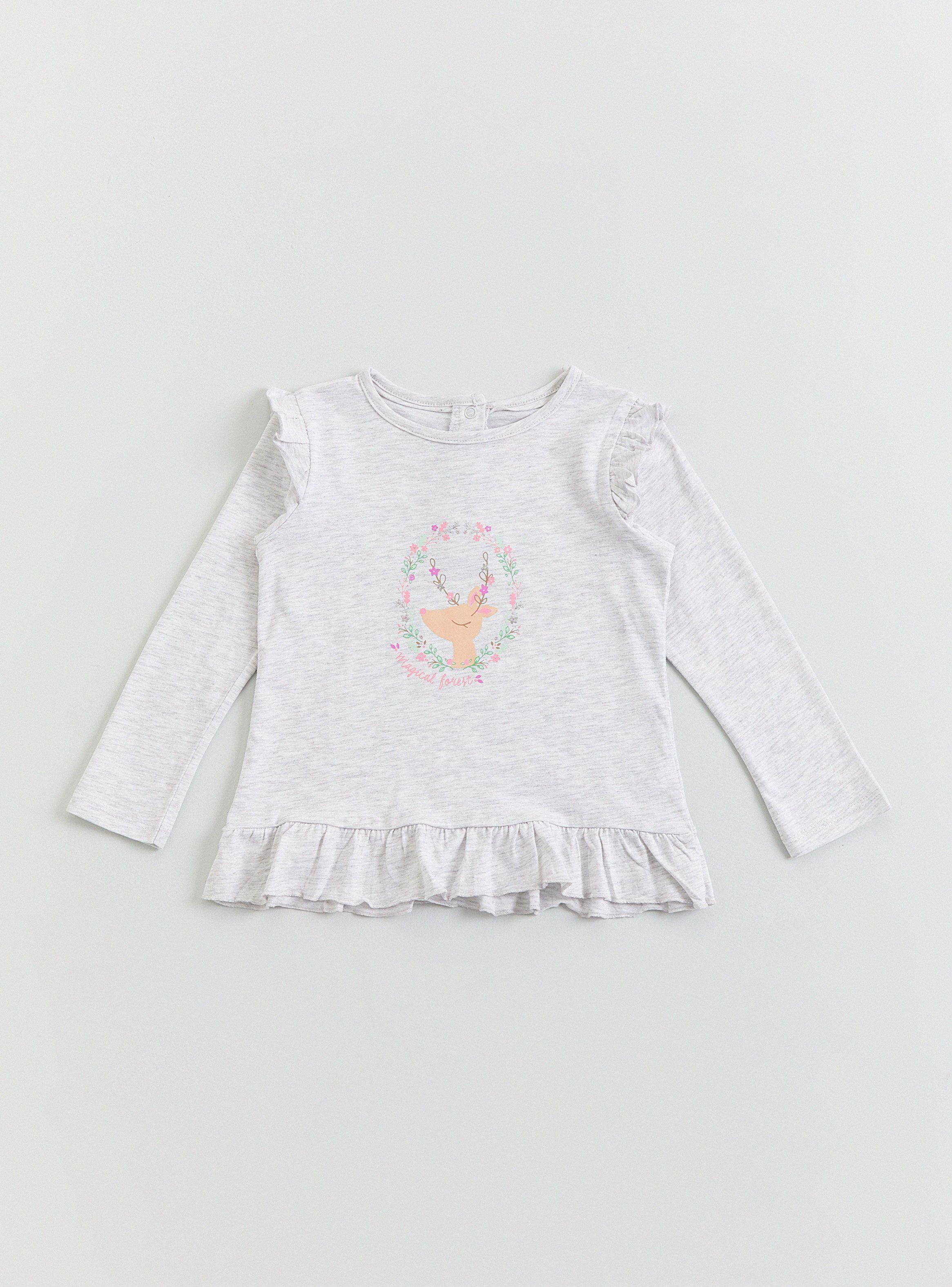 Polera con Estampado Vuelos en Mangas y Ruedo-0