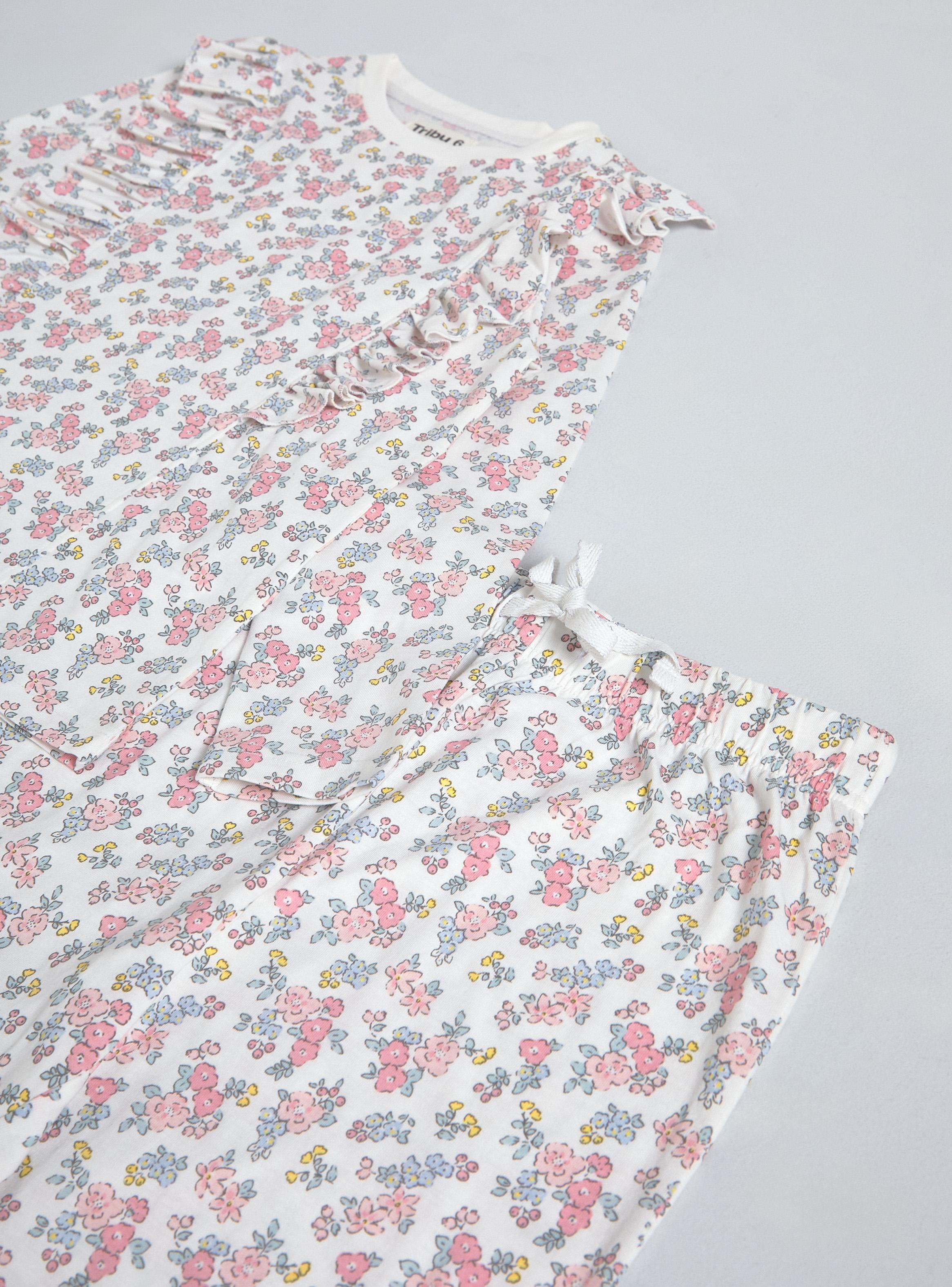 Pijama Largo con Vuelos Estampado Flores-2