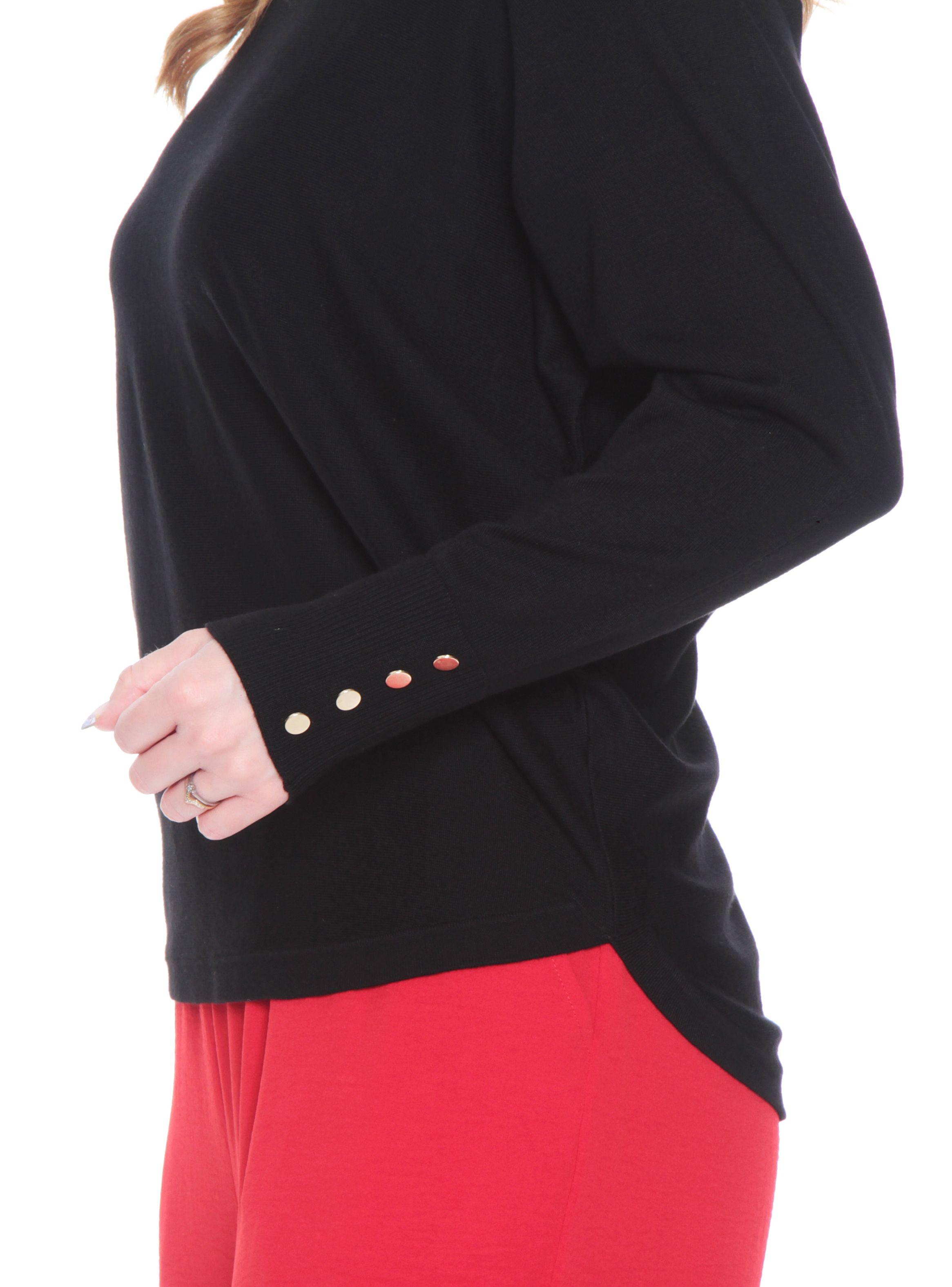 Sweater Sólido Escote Redondo Detalle Puños-2