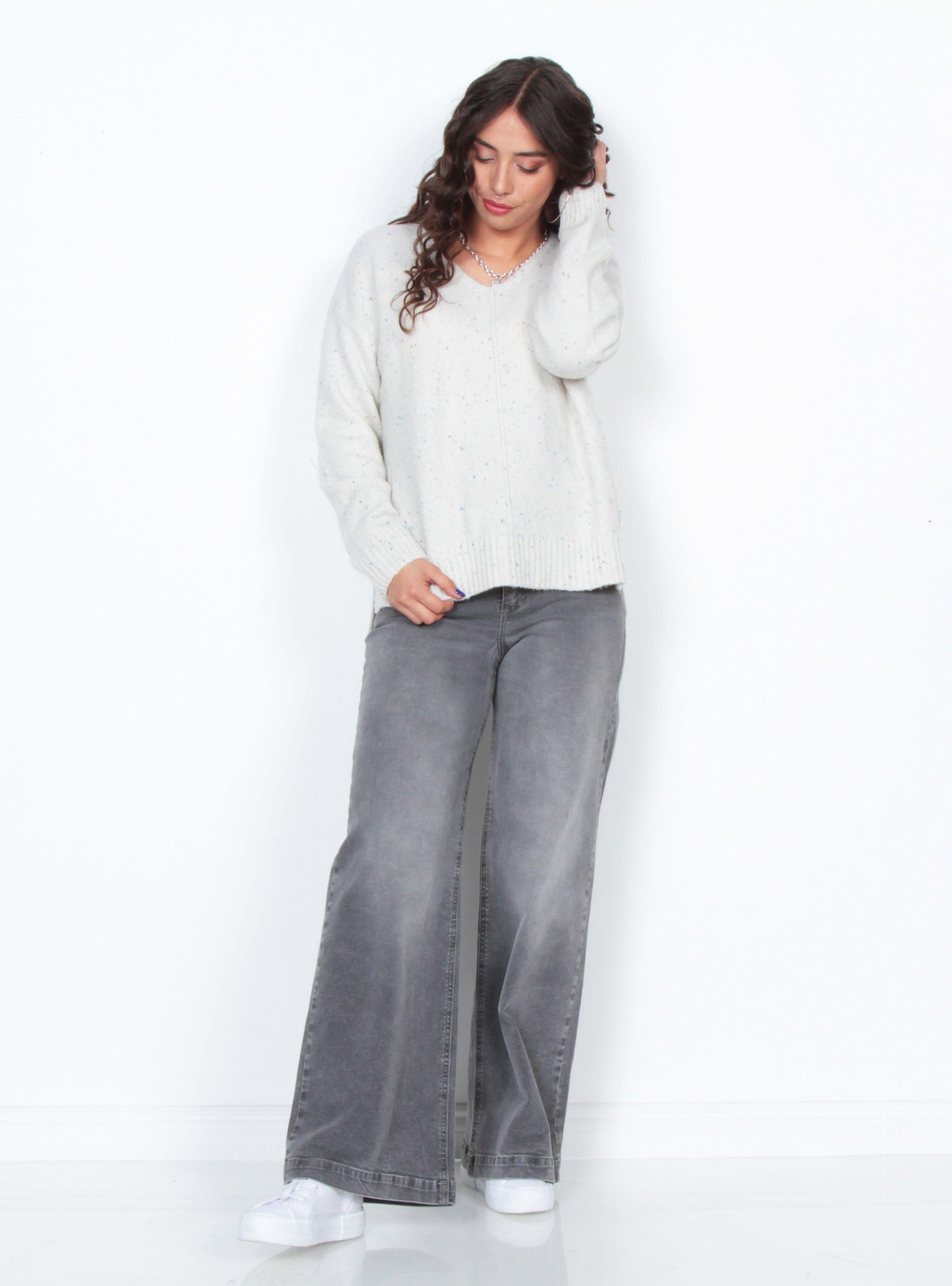 Sweater Manga Larga Sólido Escote V-3