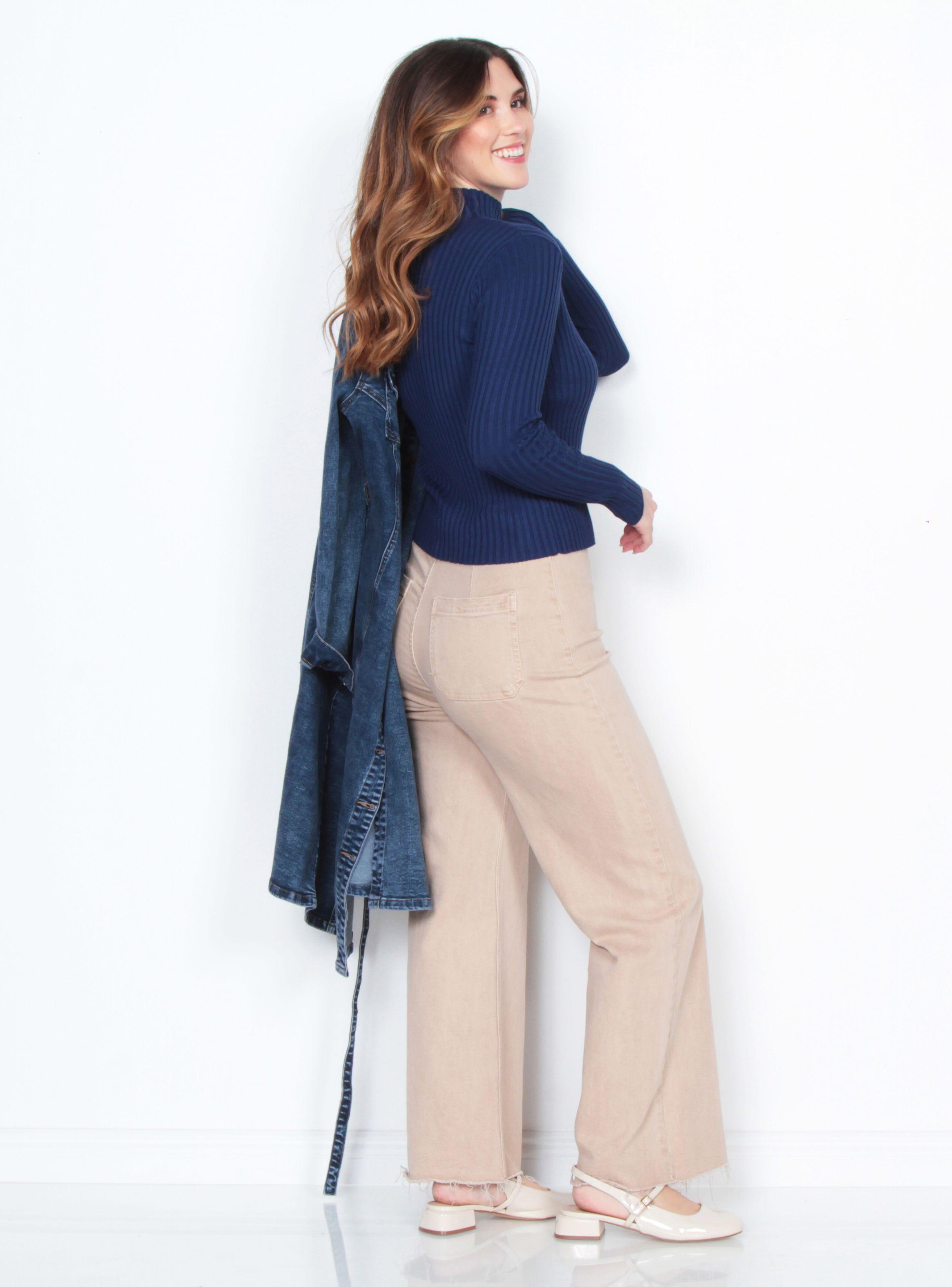 Sweater Manga Larga Sólido con Cuello Alto-4