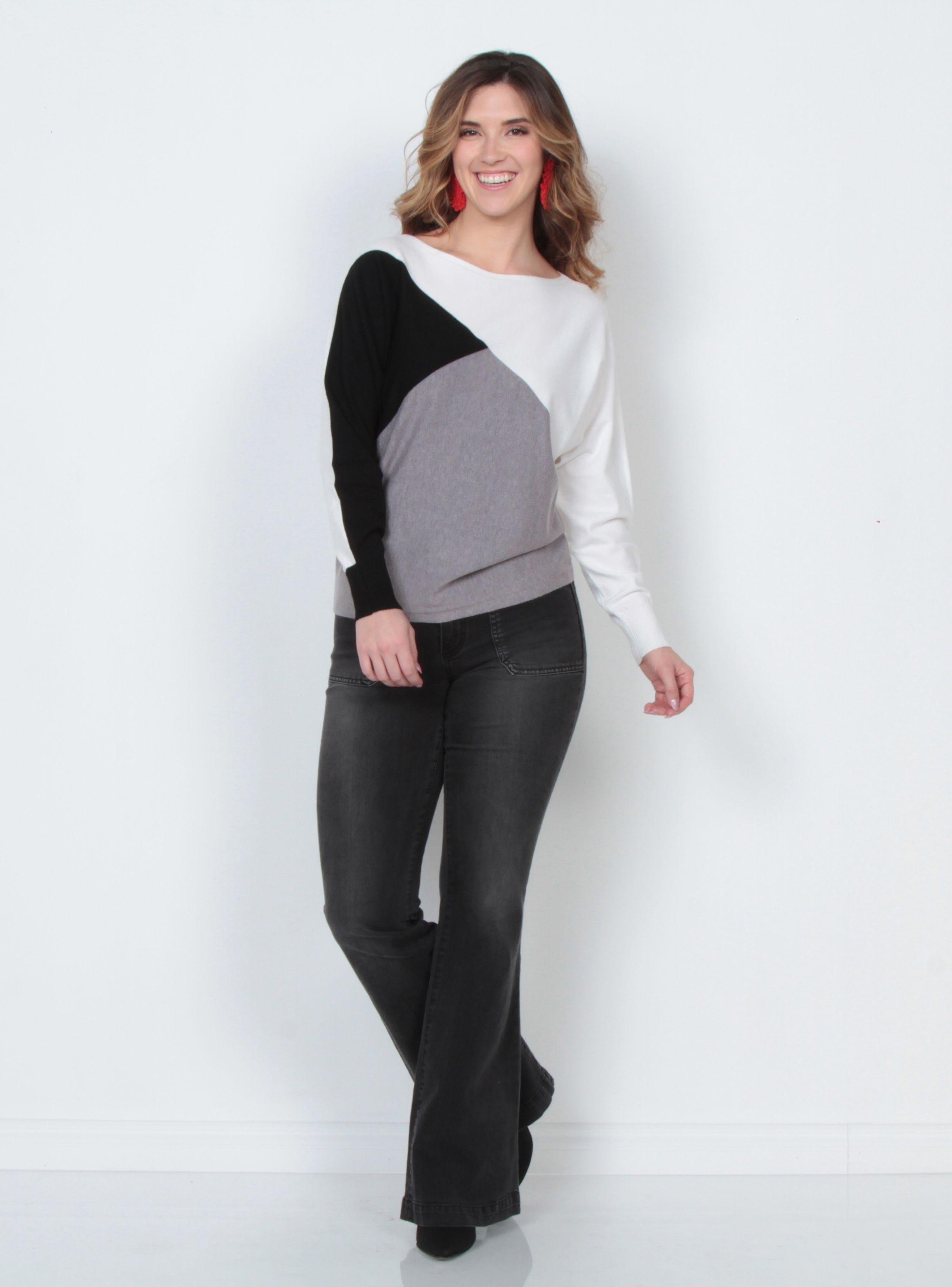 Sweater Manga Larga Escote Bote Asimétrico-3