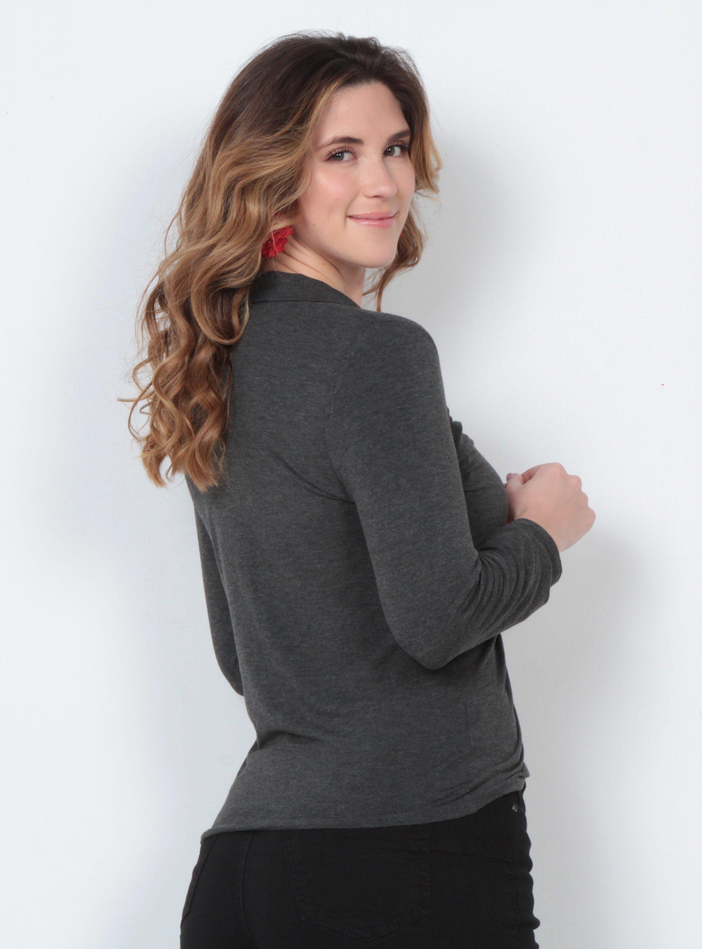 Blusa de Punto Manga Larga Recogido y Abotonado-1