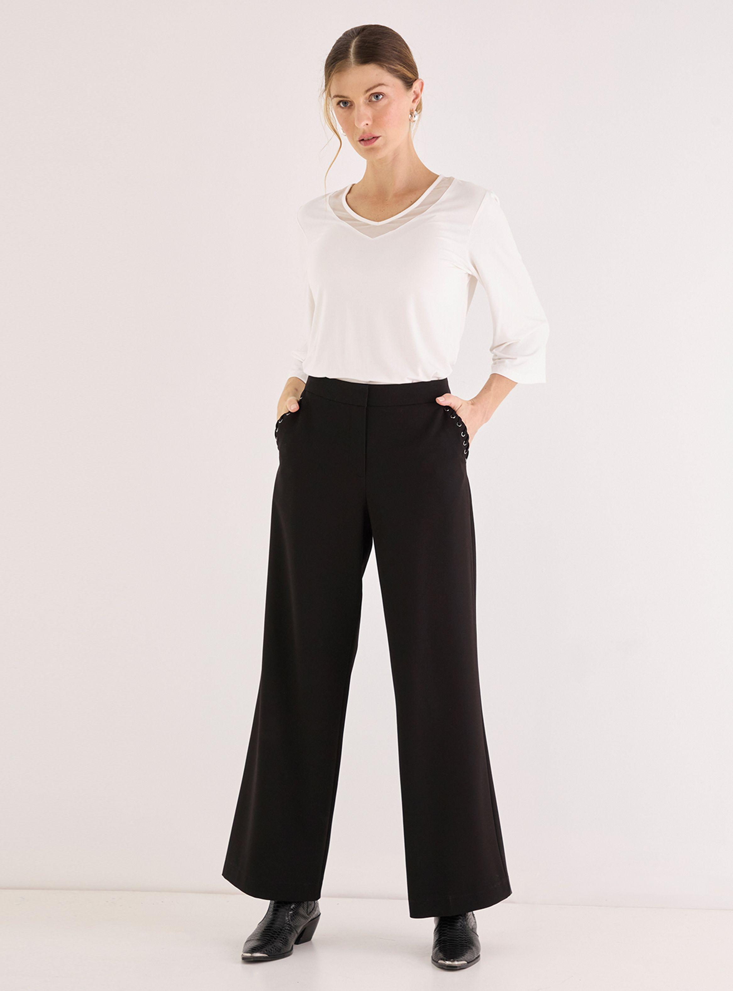 Pantalón Liso de Tiro Alto Bolsillo-3