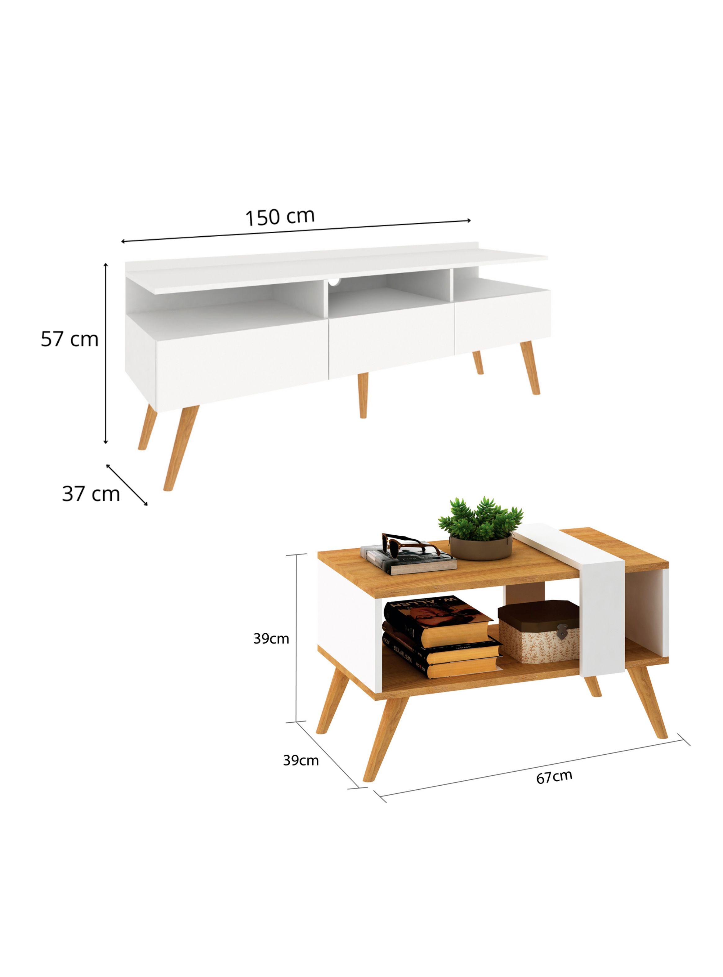 Combo Rack TV 55 y Mesa de Centro Blanco Nogal-1