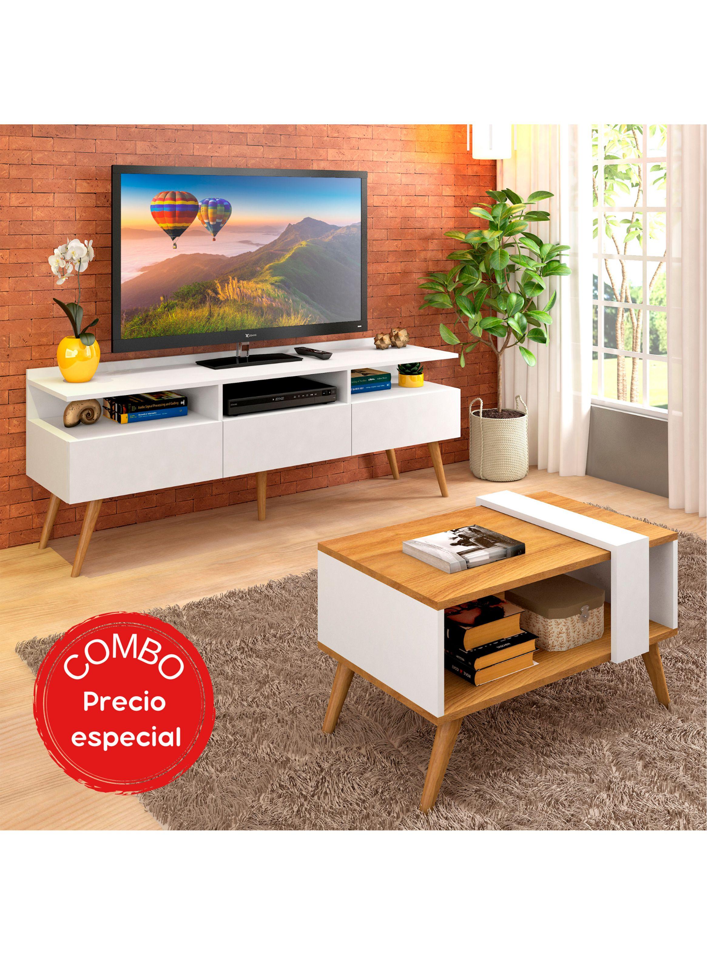 Combo Rack TV 55 y Mesa de Centro Blanco Nogal-4