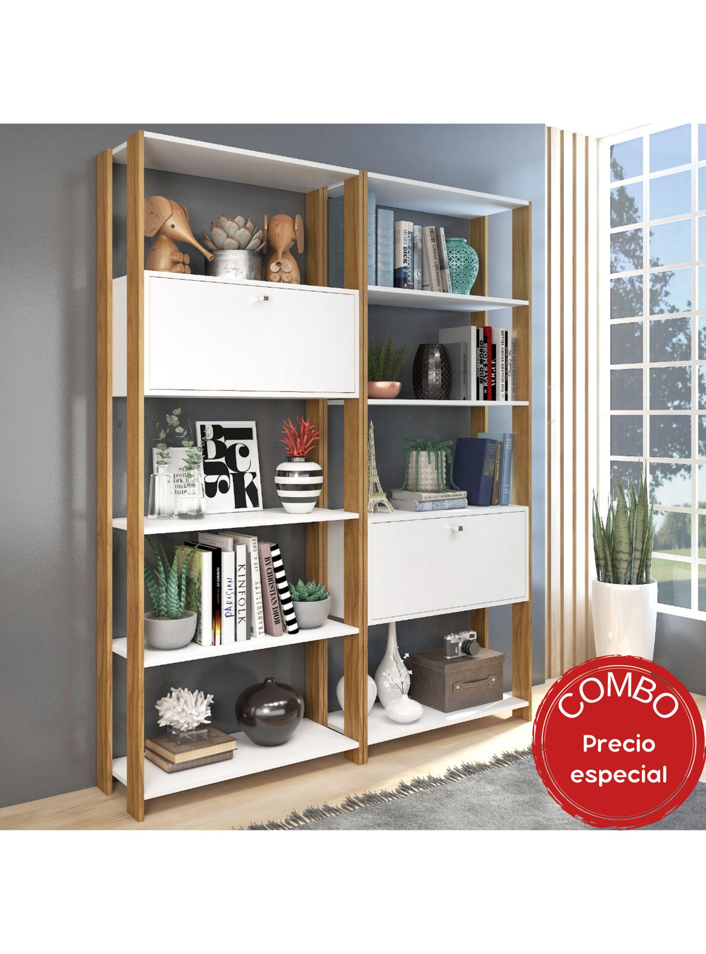 Combo 2 Estantes Libreros Puerta Blanco Nogal-4
