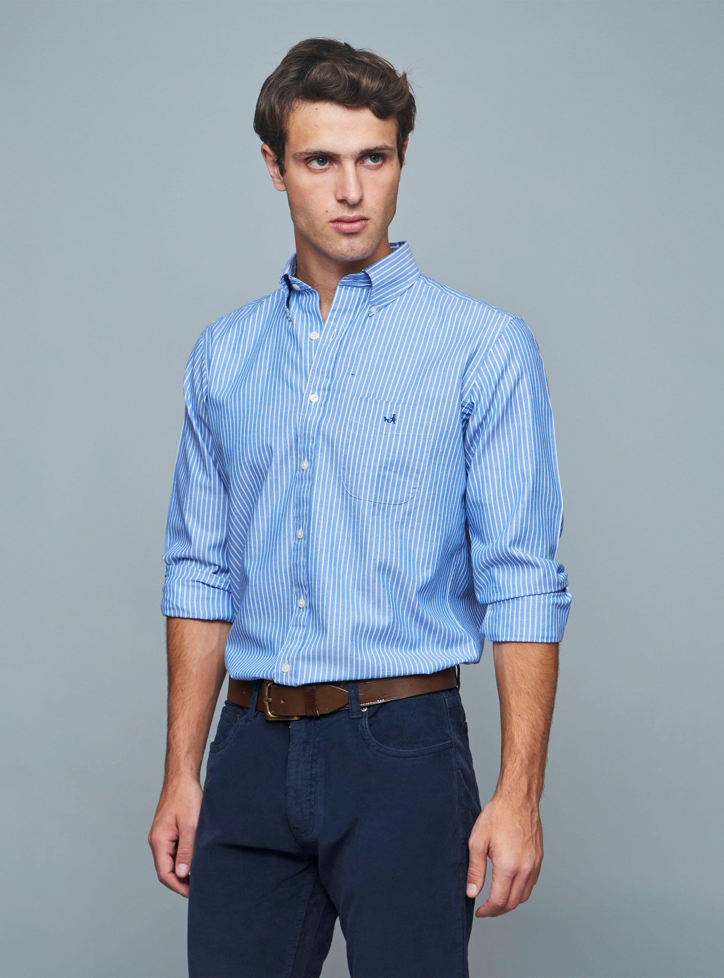 Camisa Casual Print Rayas Manga Larga-0