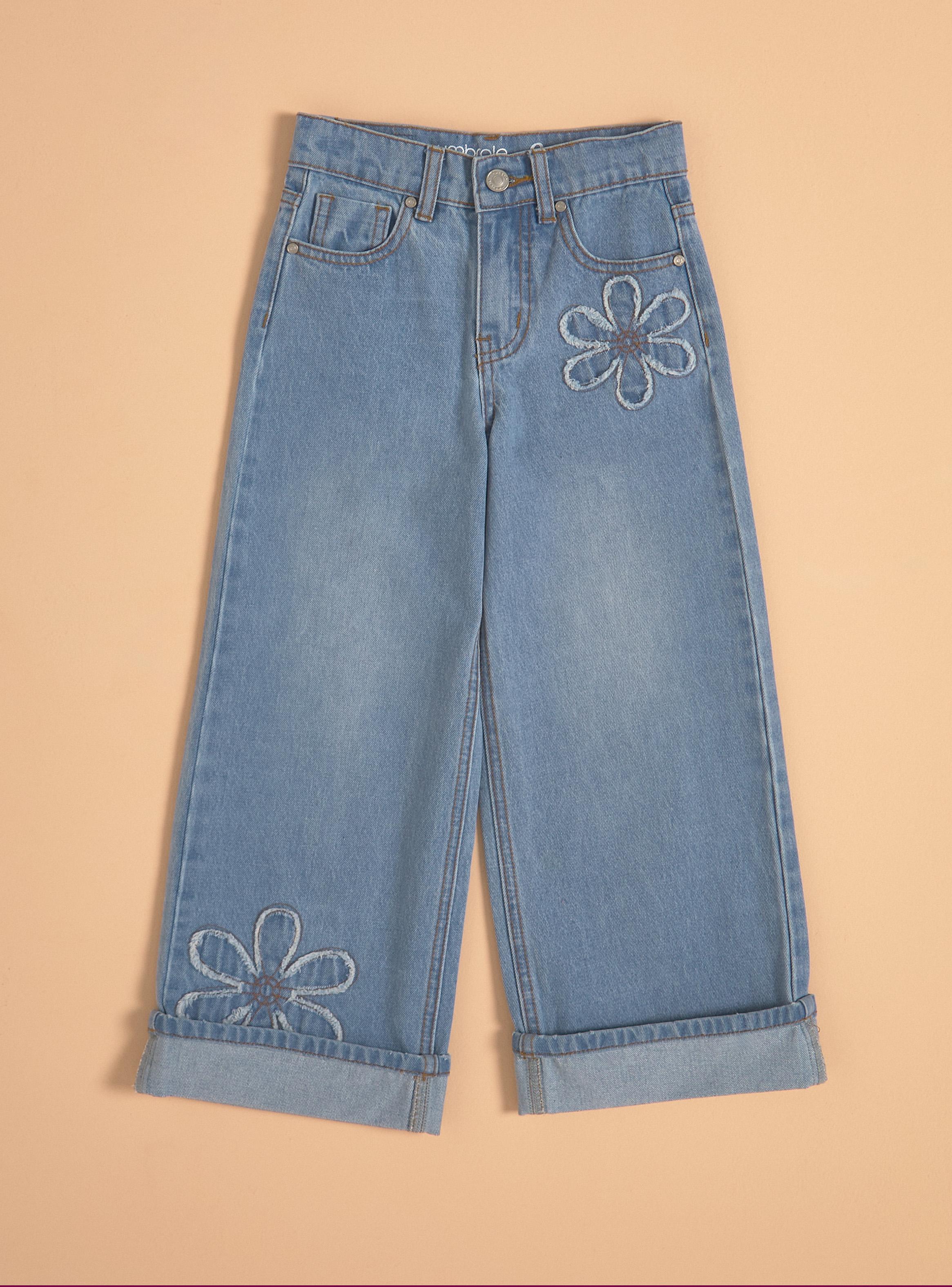 Jeans Wide Leg con Parches de Flor-2