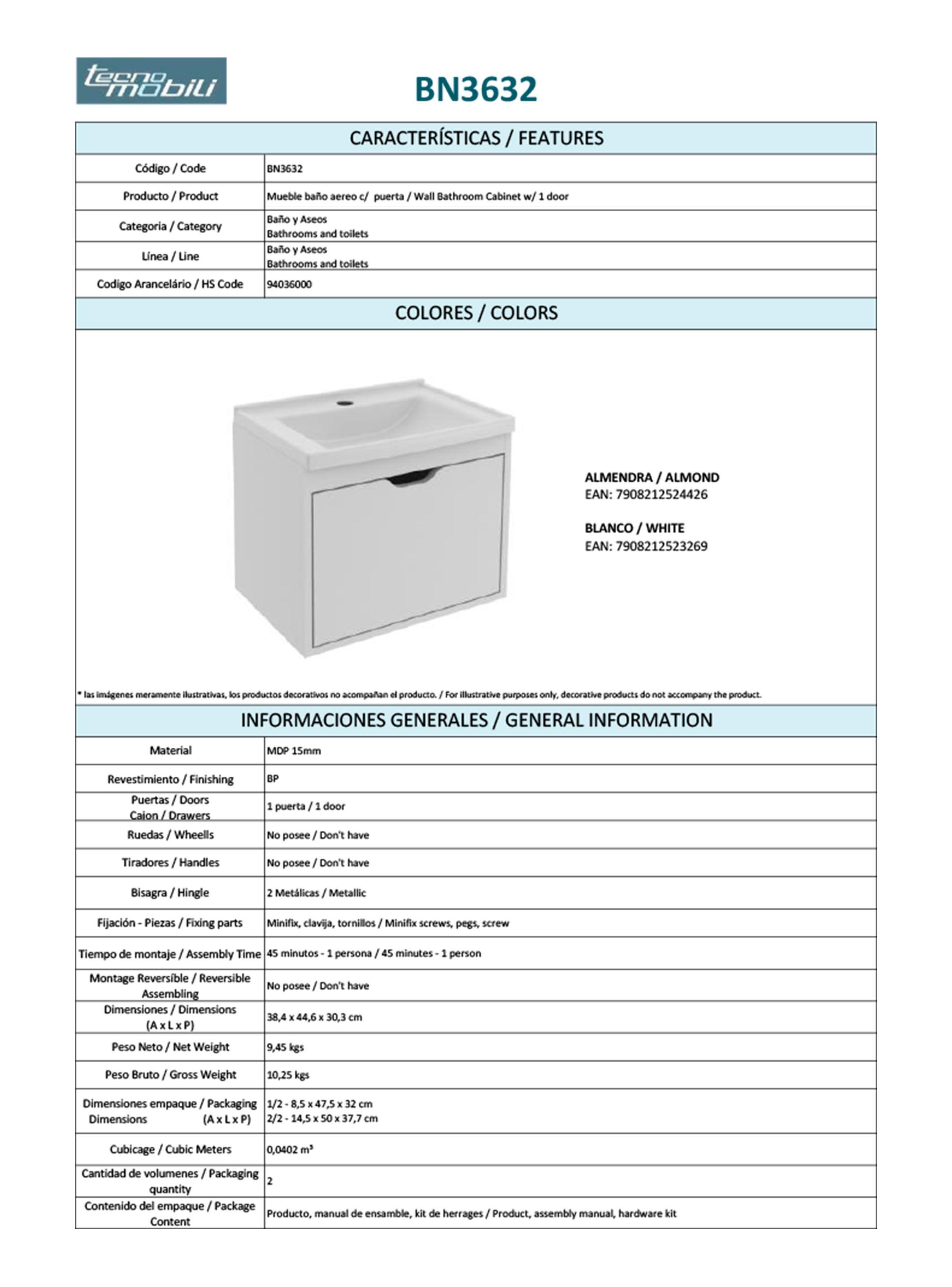 Mueble Lavamanos Aereo 1 Puerta-1
