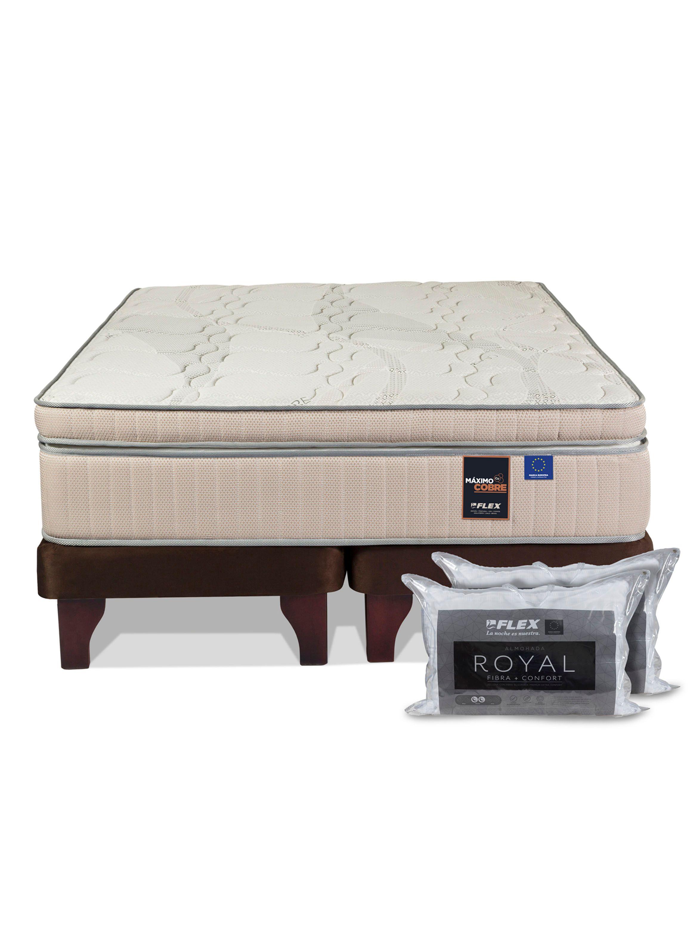 Cama Europea Maximo Cobre 2 Plazas Box Base Dividida + 2 Almohadas Royal-2
