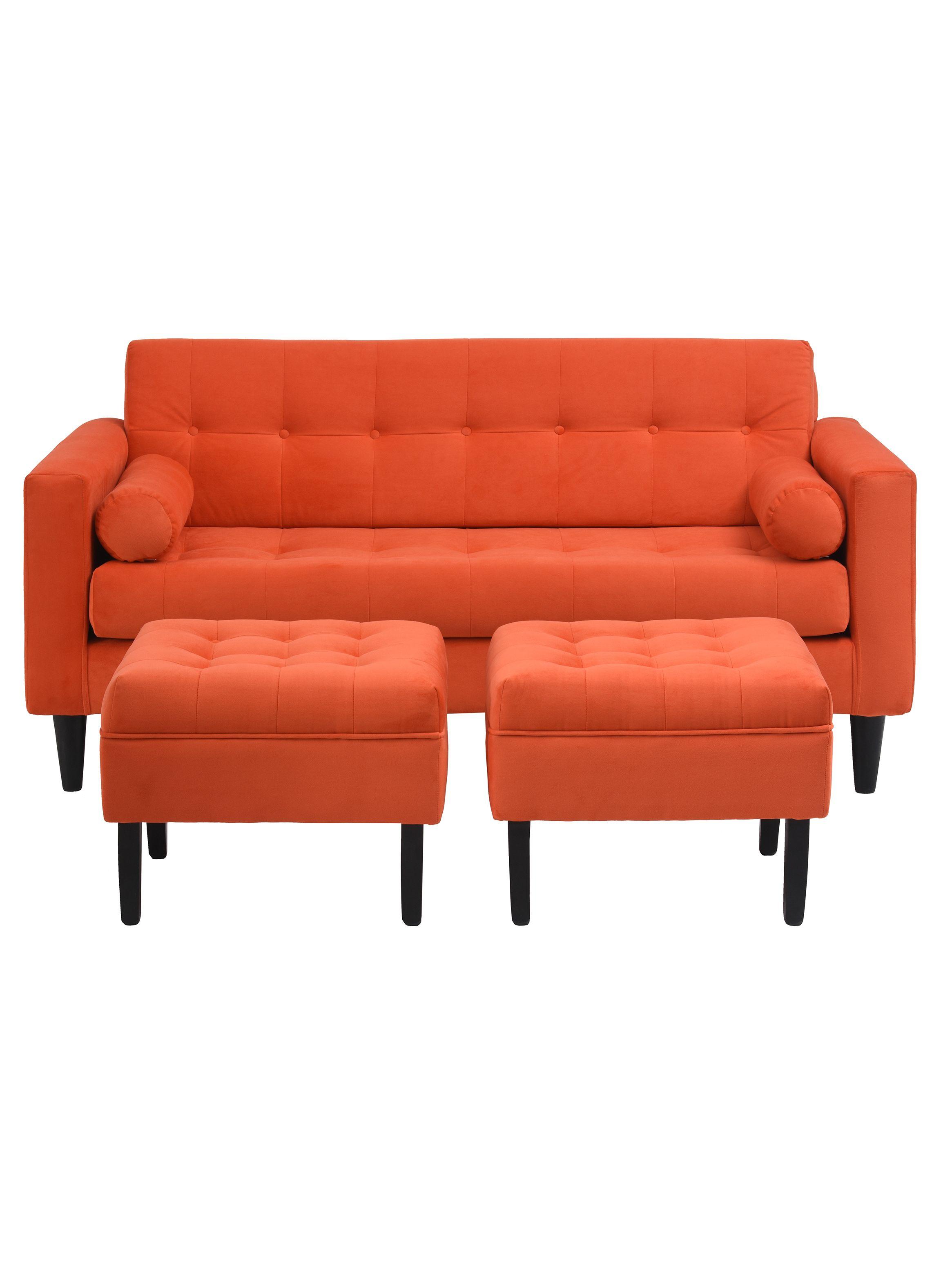 Sofá Retro 3C + 2 Poufs Felpa-0