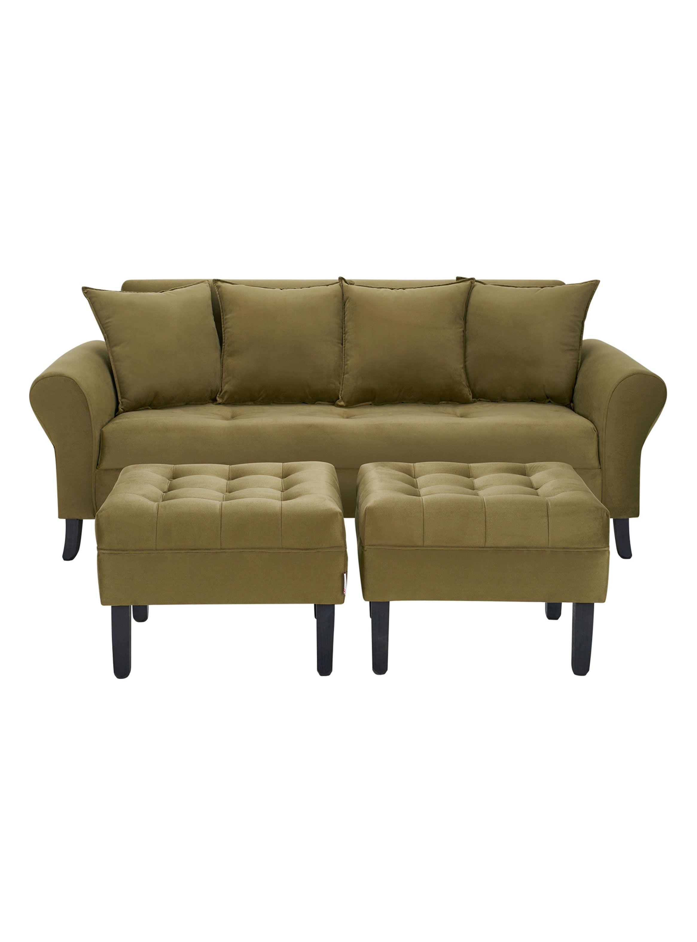 Sofá Lua 3C + 2 Poufs Felpa-0