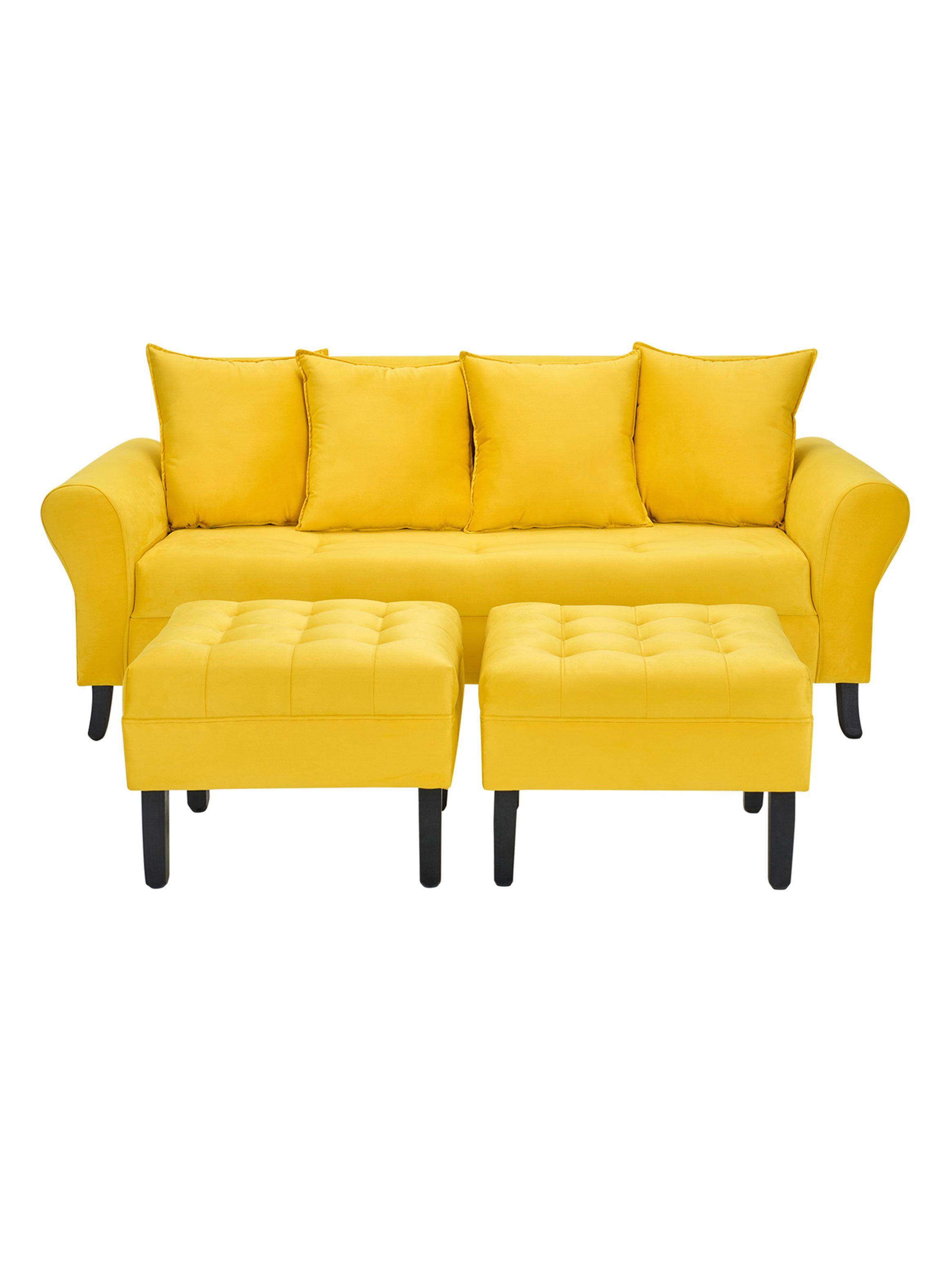 Sofá Lua 3C + 2 Poufs Felpa-0