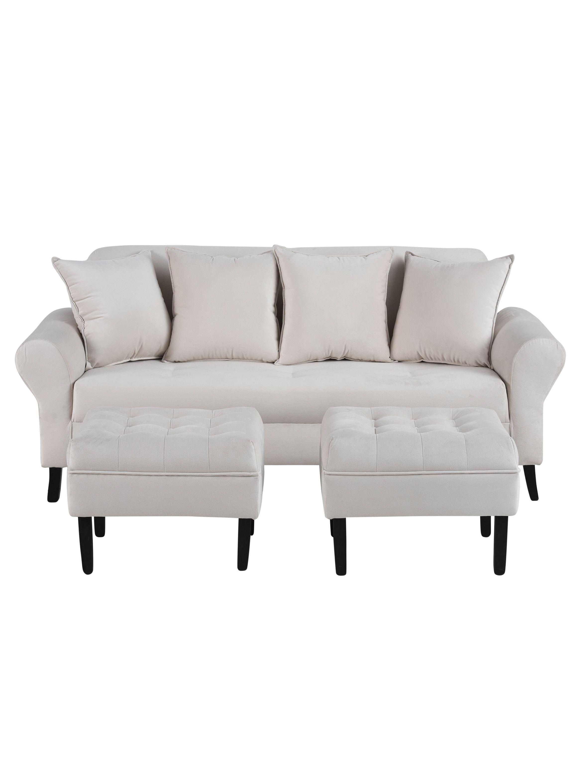 Sofá Lua 3C + 2 Poufs Felpa-0