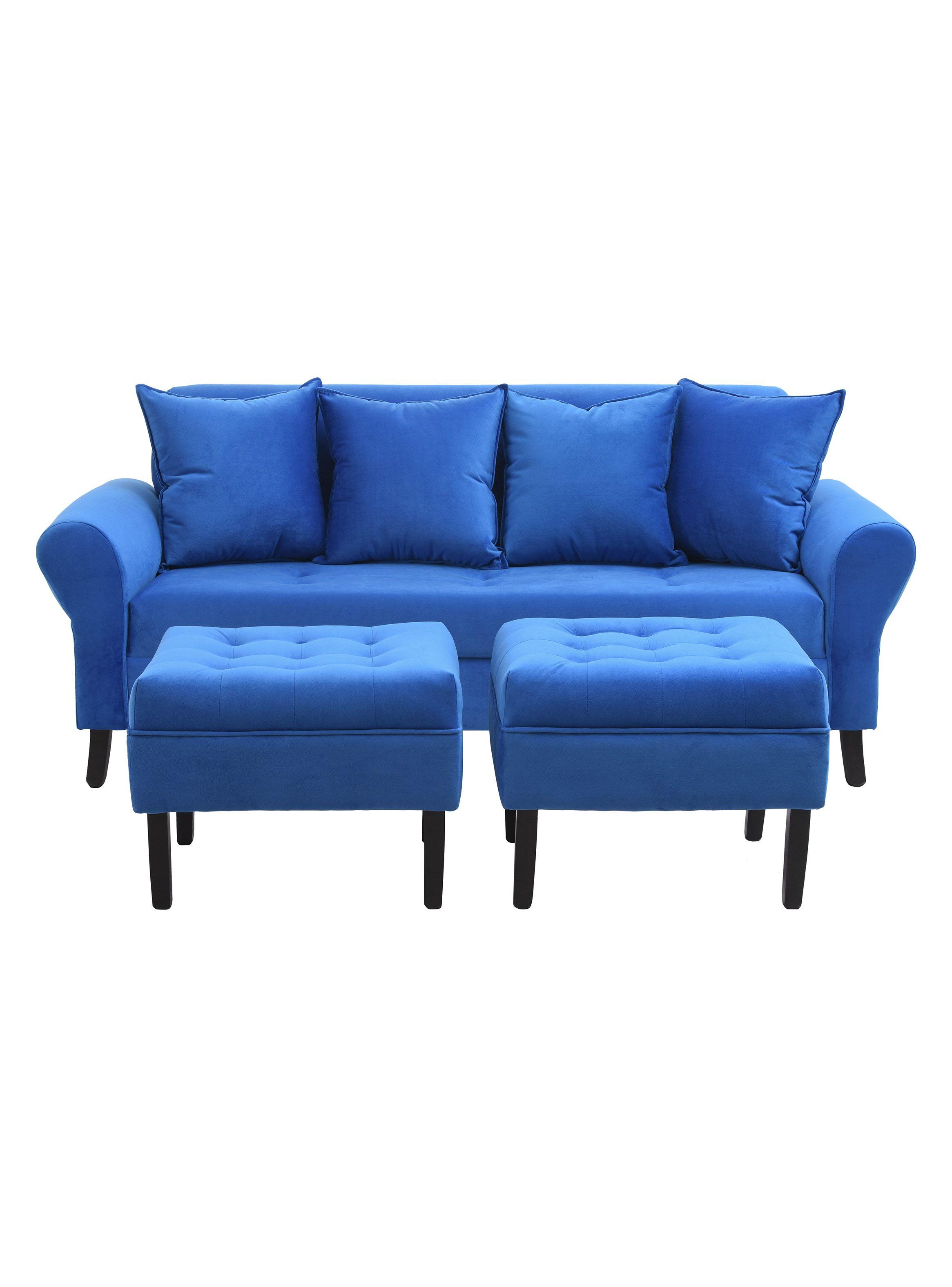 Sofá Lua 3C + 2 Poufs Felpa-0