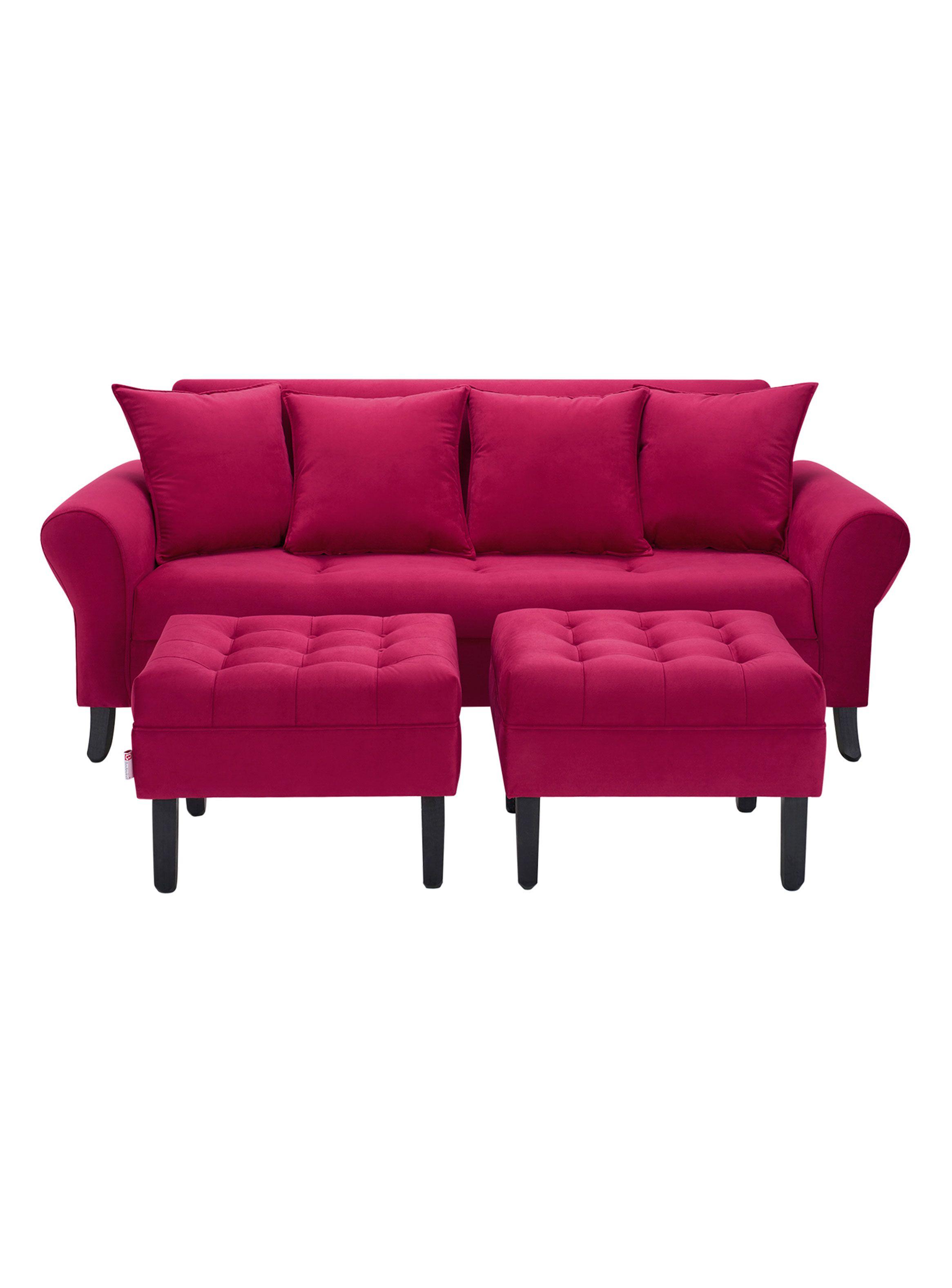 Sofá Lua 3C + 2 Poufs Felpa-0