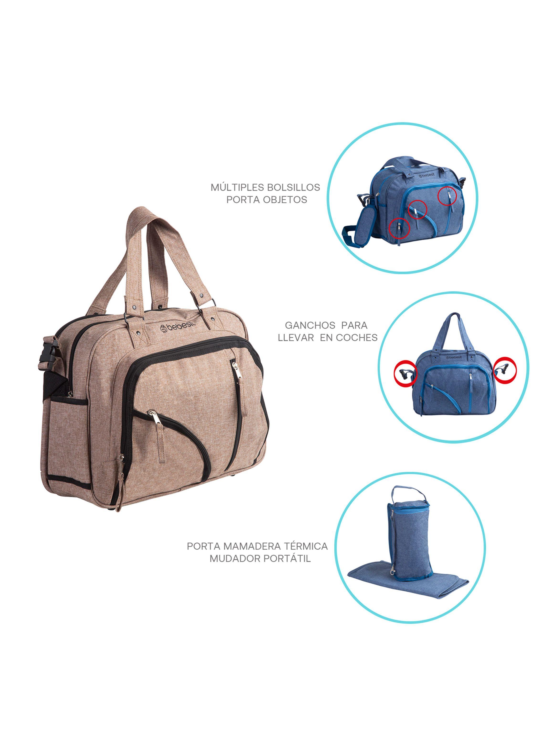 Bolso Maternal Con Porta Mamadera & Mudador Beige Bebesit-5