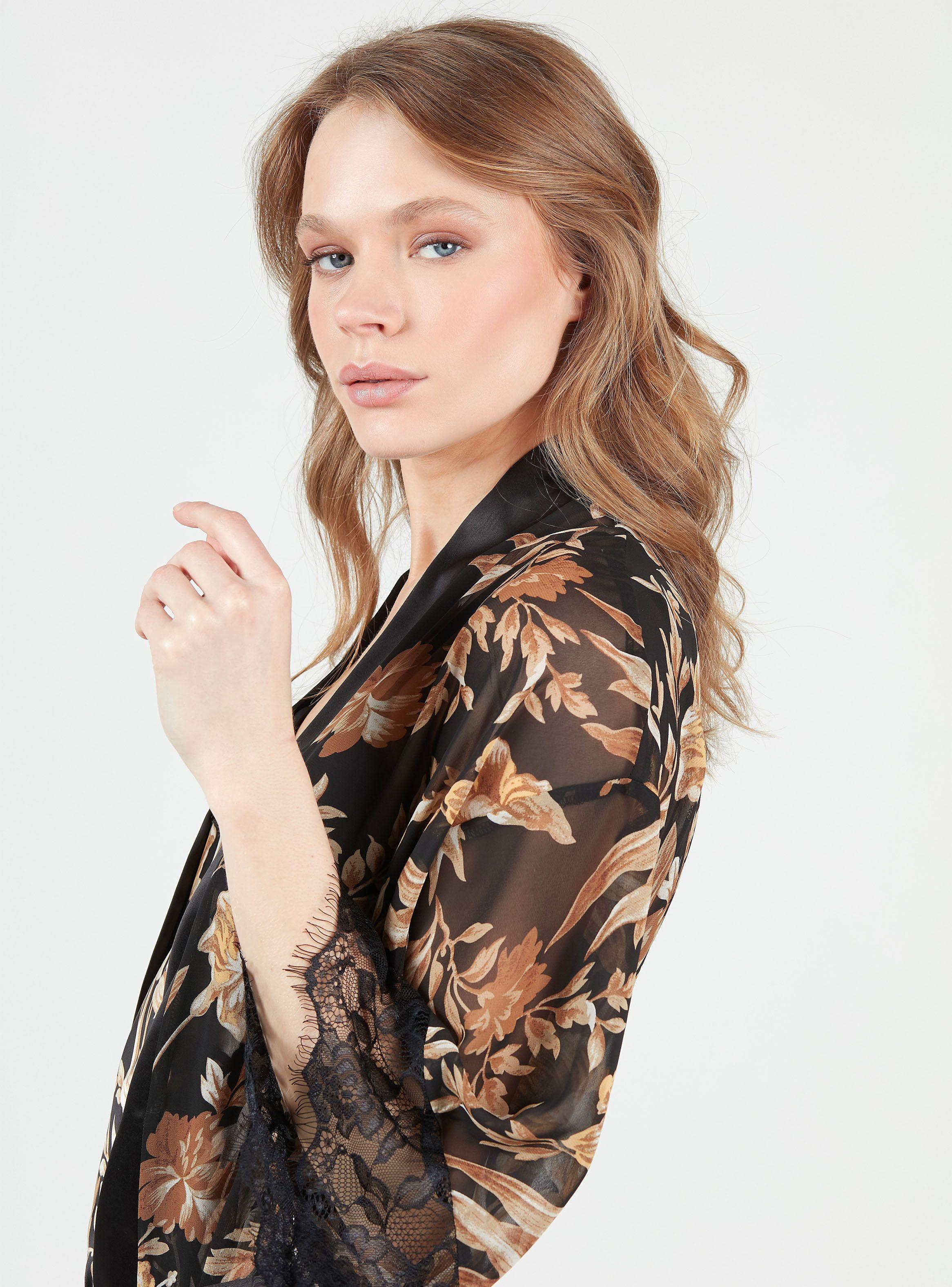 Bata Manga Larga con Lazo en La Cintura y Bolsillos-3