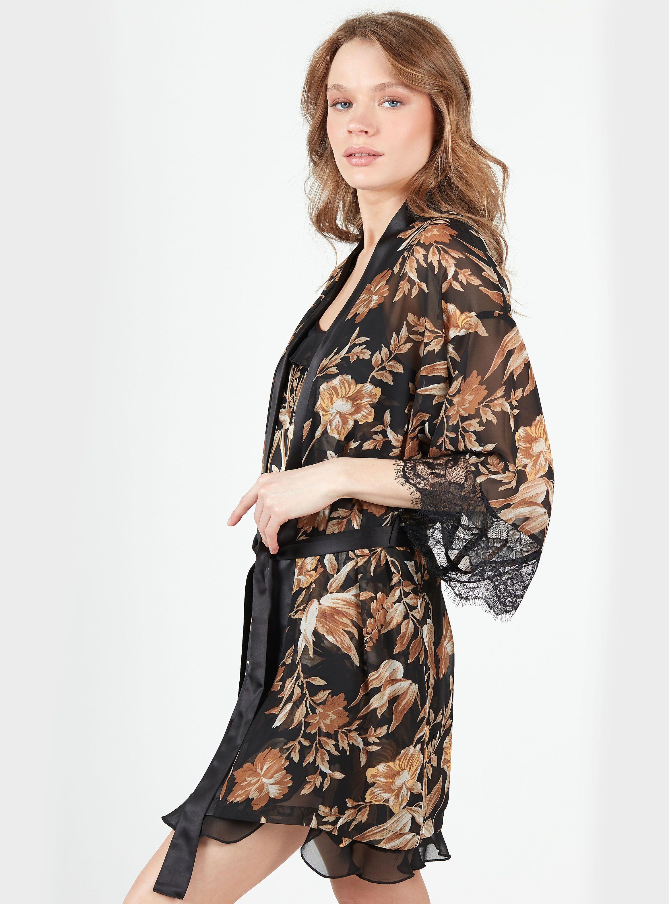 Bata Manga Larga con Lazo en La Cintura y Bolsillos-2