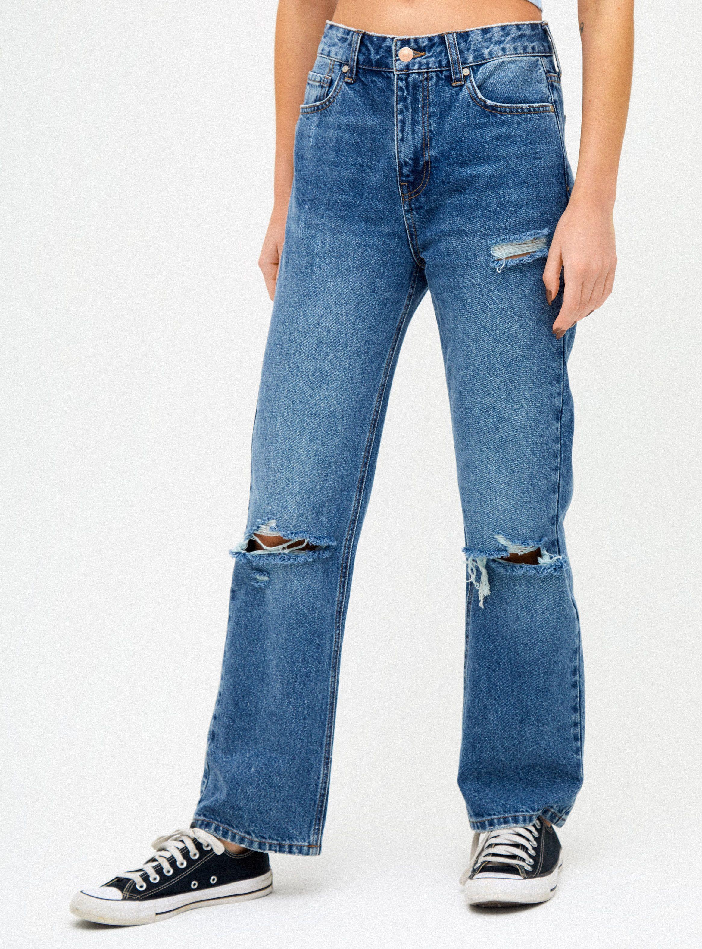 Jeans Tiro Alto con Cortes-0