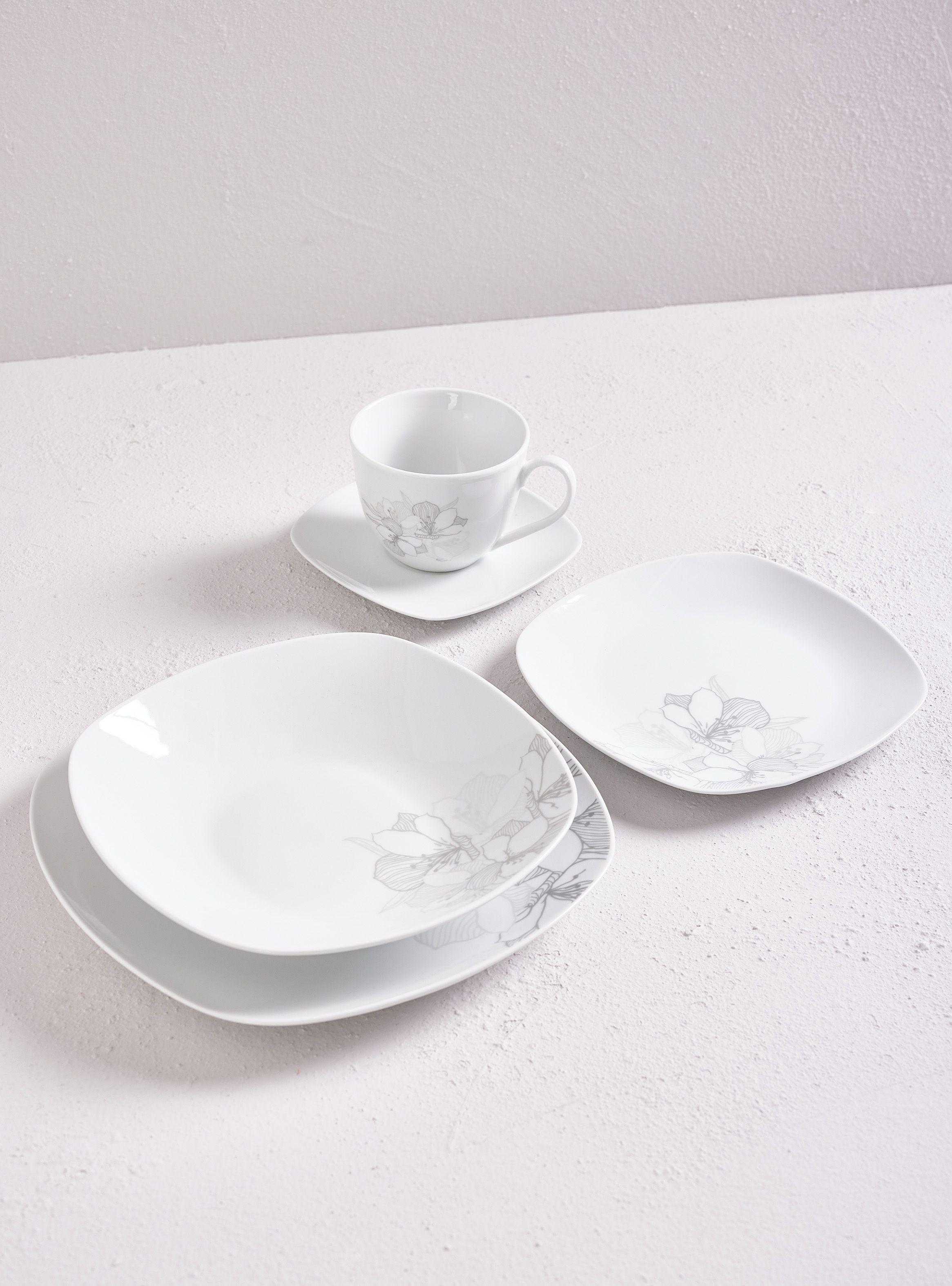 Set Vajilla 30 Piezas Flor Gris Porcelana-2
