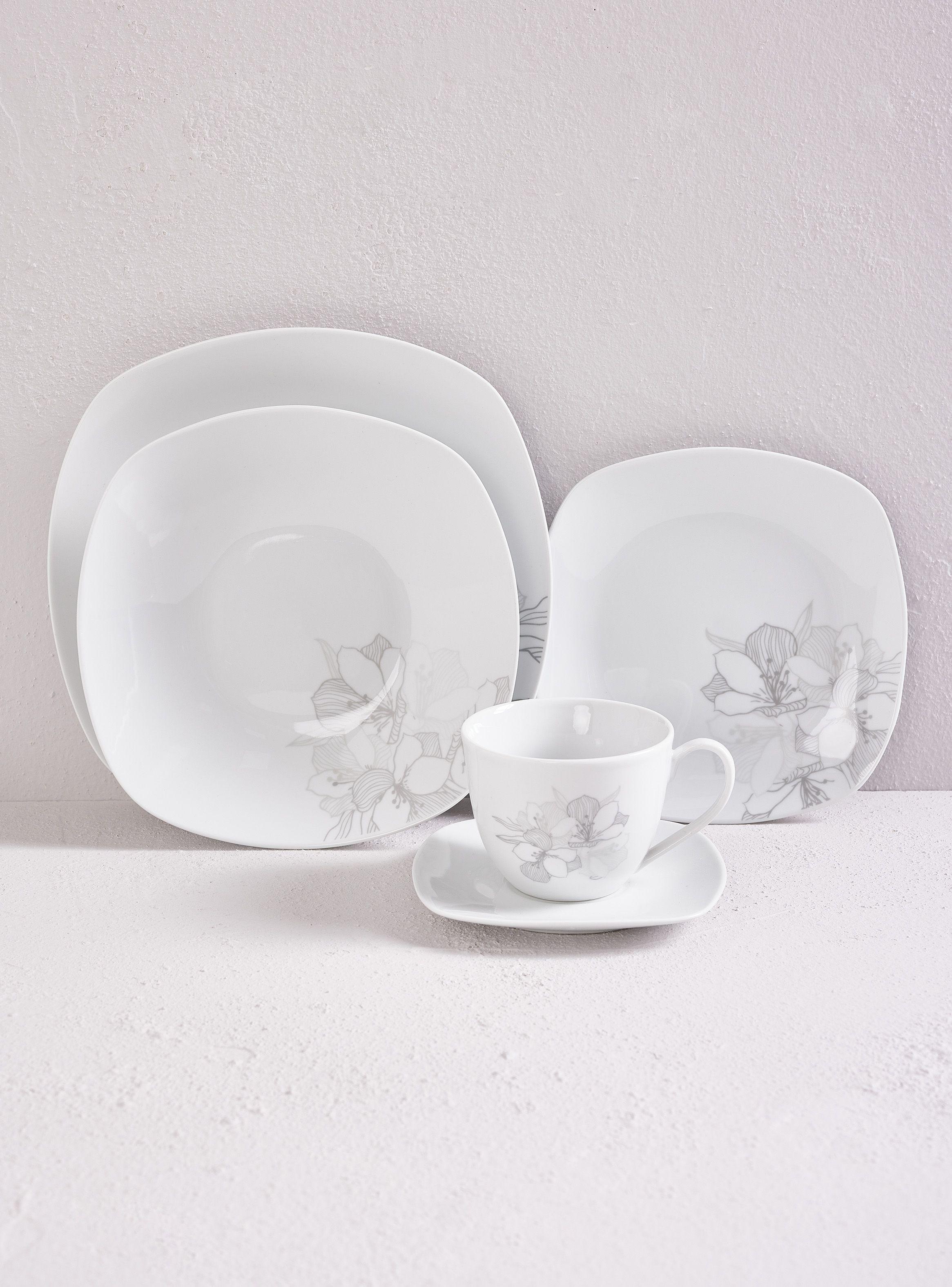 Set Vajilla 30 Piezas Flor Gris Porcelana-0