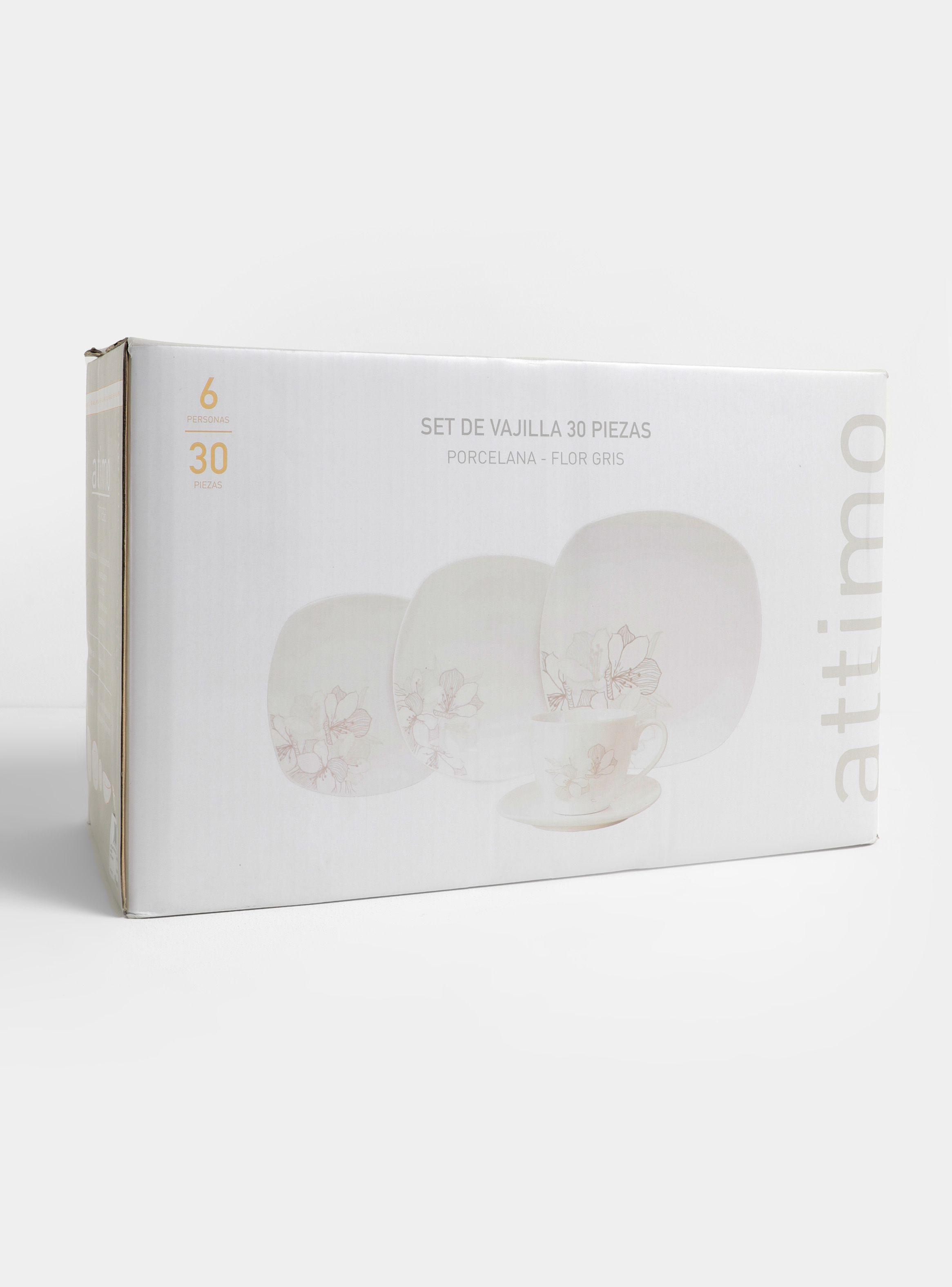 Set Vajilla 30 Piezas Flor Gris Porcelana-3