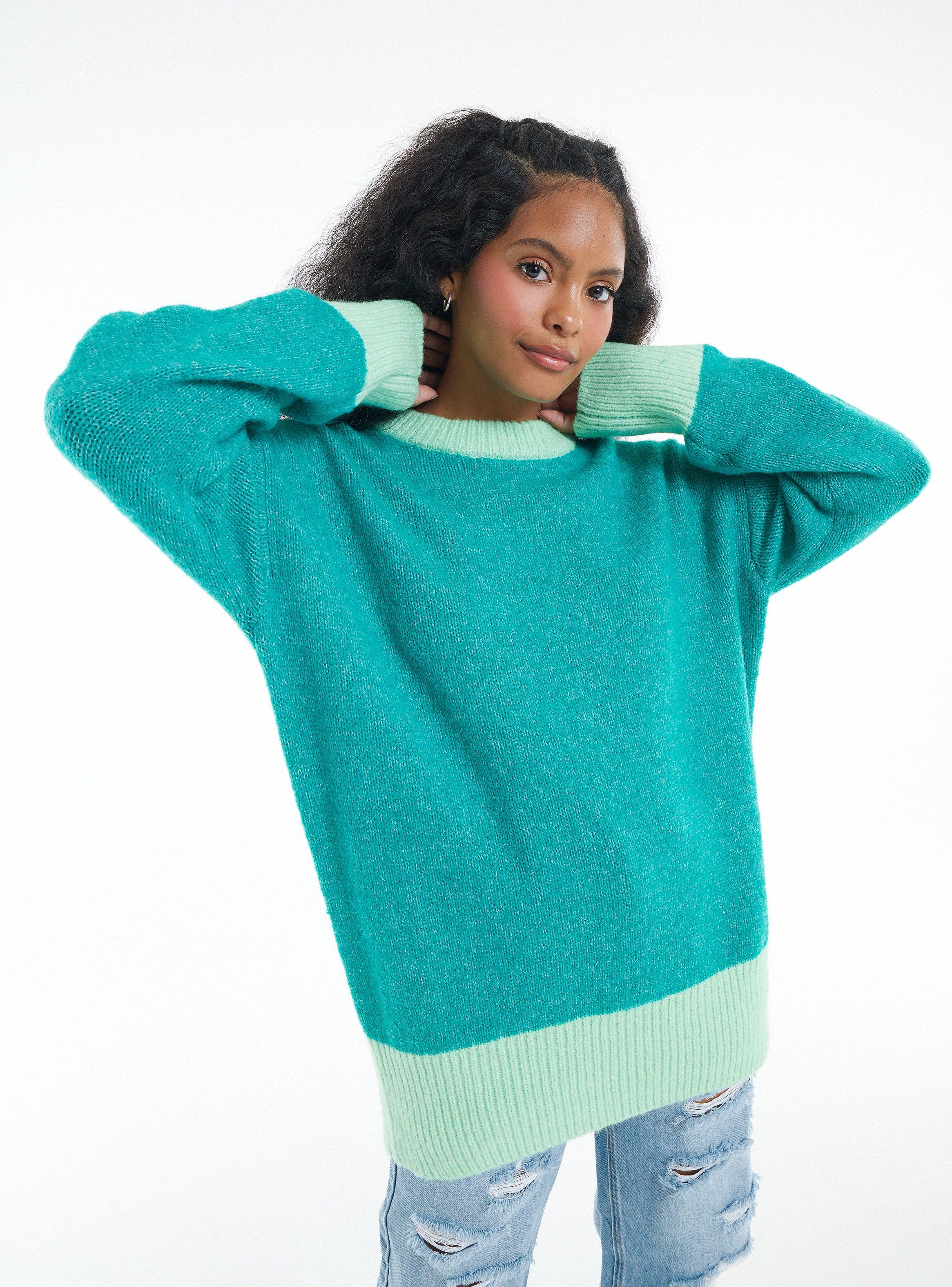 Sweater Oversize con Puño y Basta en con traste-0