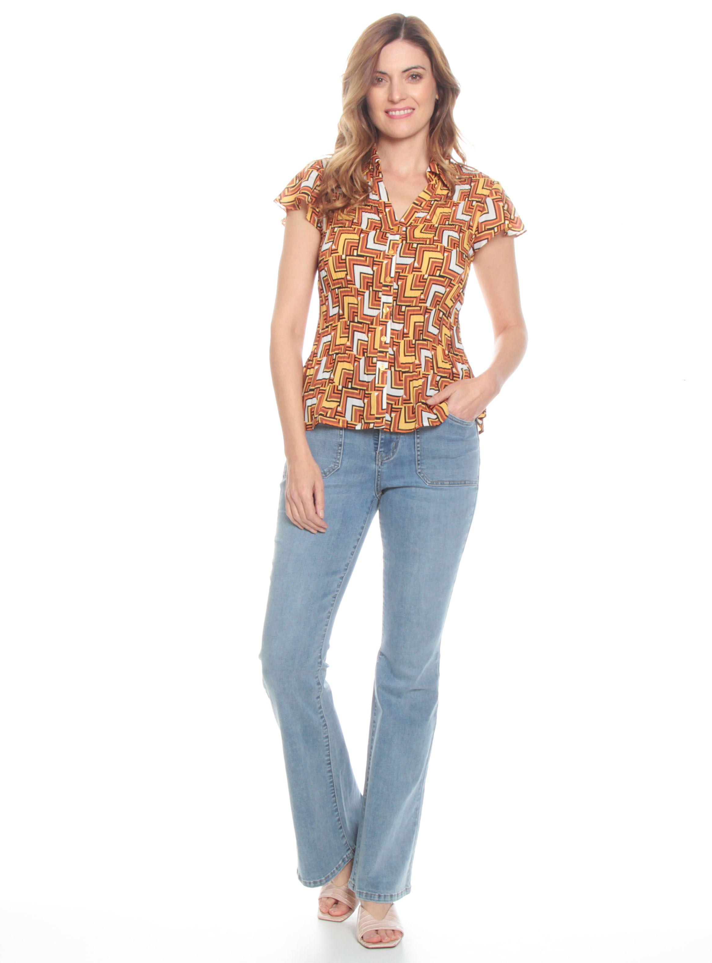 Blusa Manga Corta Estampada Cuello Camisero-3