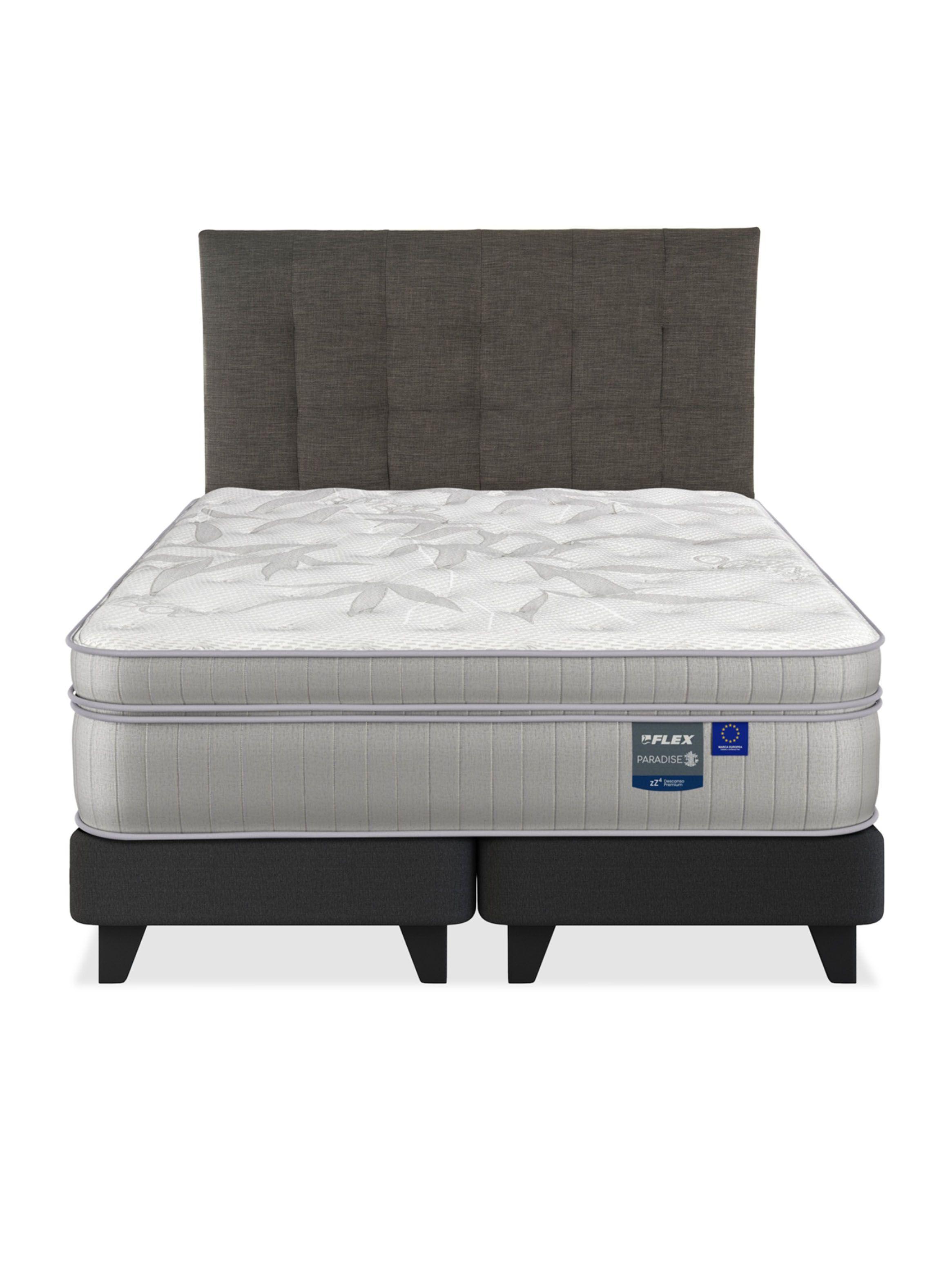Cama Europea Paradise 2 Plazas Box Base Dividida + Respaldo Design Grafito-2