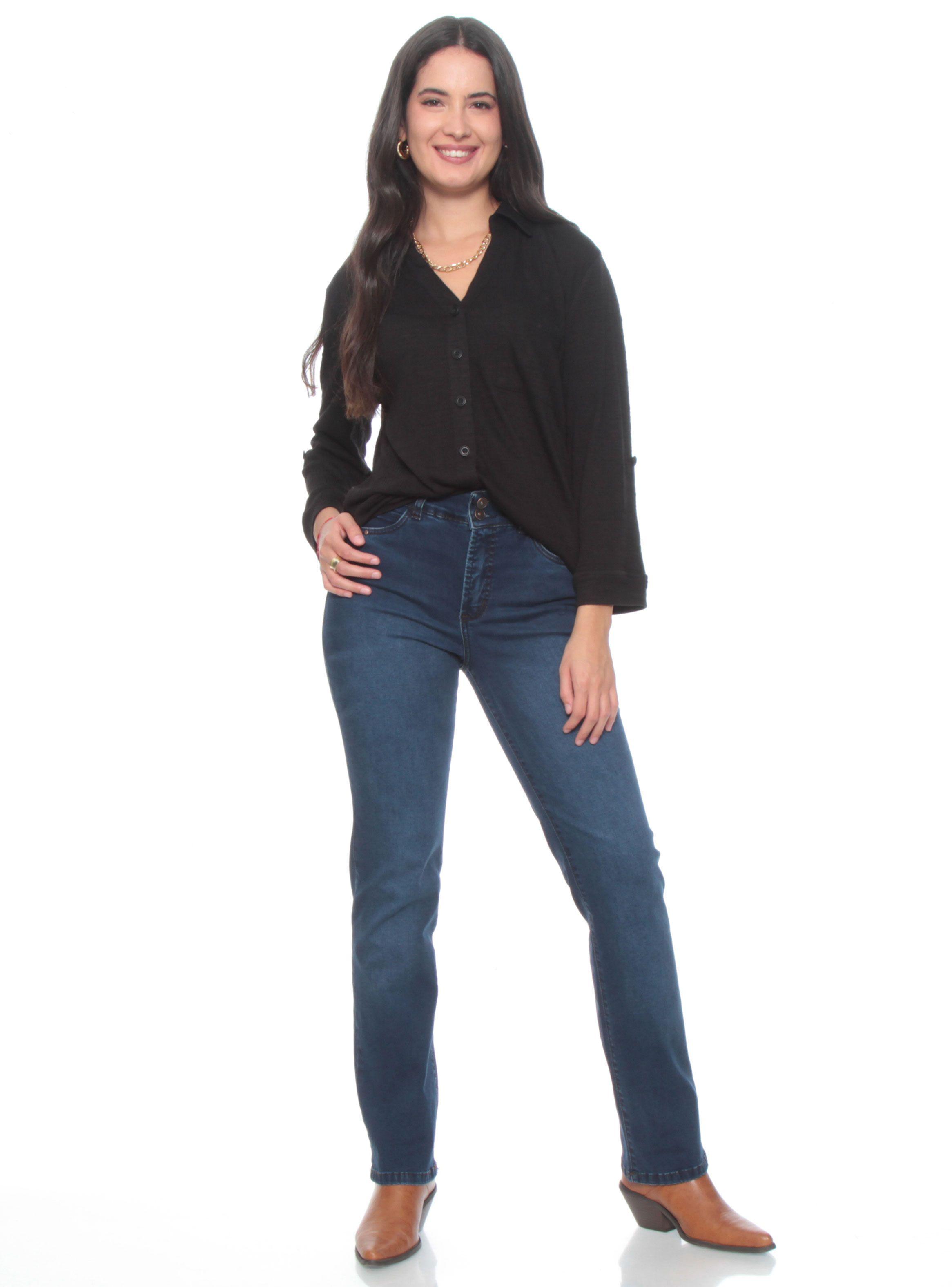 Blusa Manga 3/4 Ajustable Sólida Cuello Camisero-3