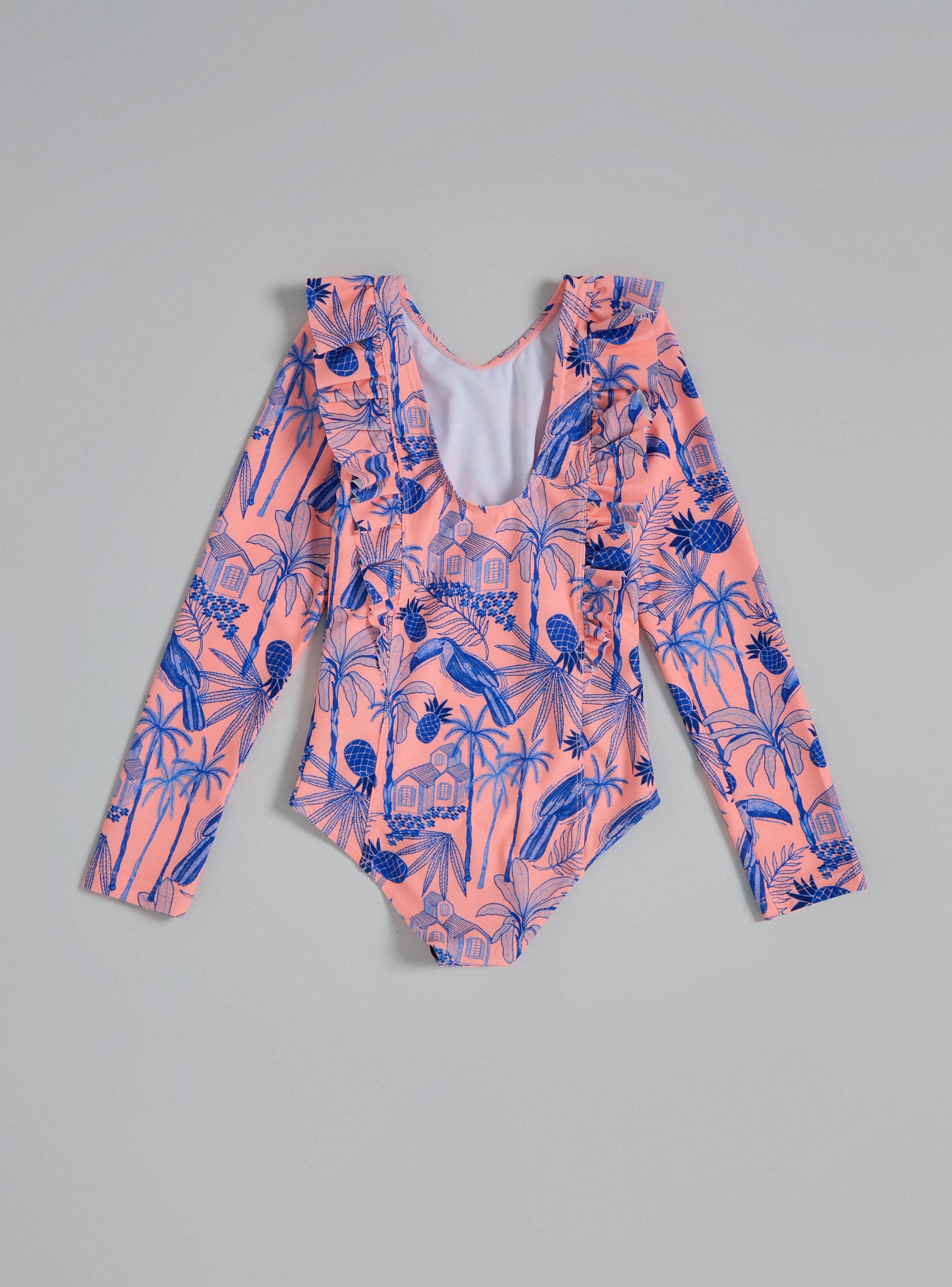 Traje de Baño Manga Larga Estampado Tropical-3